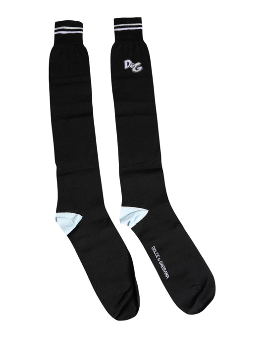 Black DG Logo Print Cotton Over Calf Socks