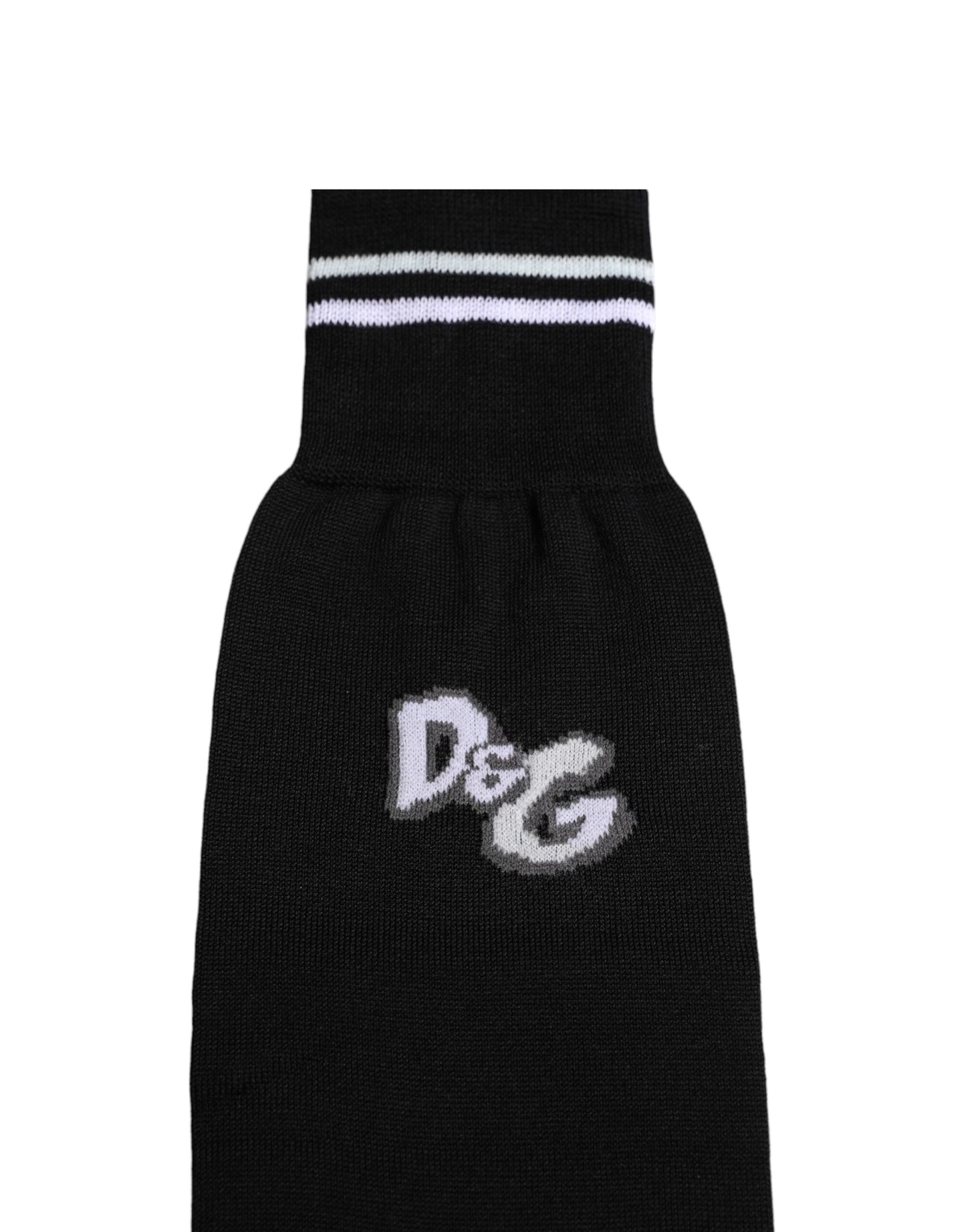 Black DG Logo Print Cotton Over Calf Socks