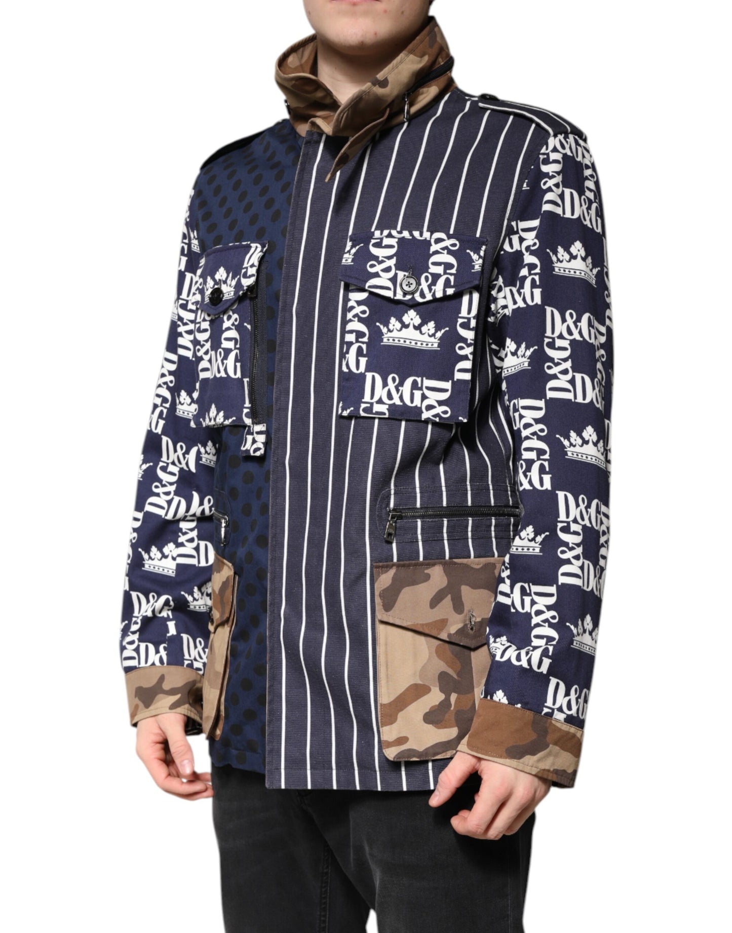 Dolce & Gabbana Multicolor Cotton Logo Patchwork Coat Jacket