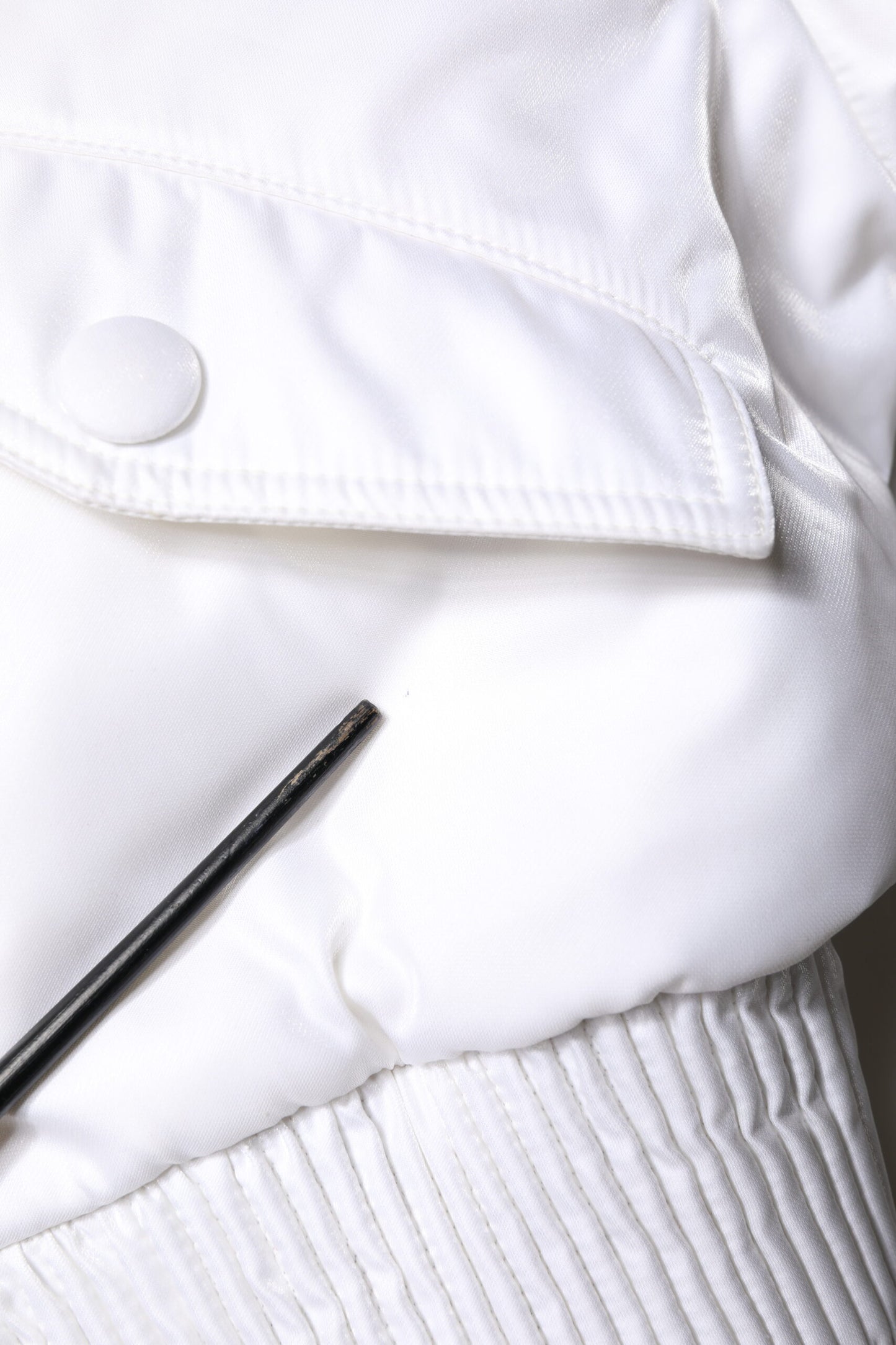 White Nylon Full Zip Cropped Bomber Jacket