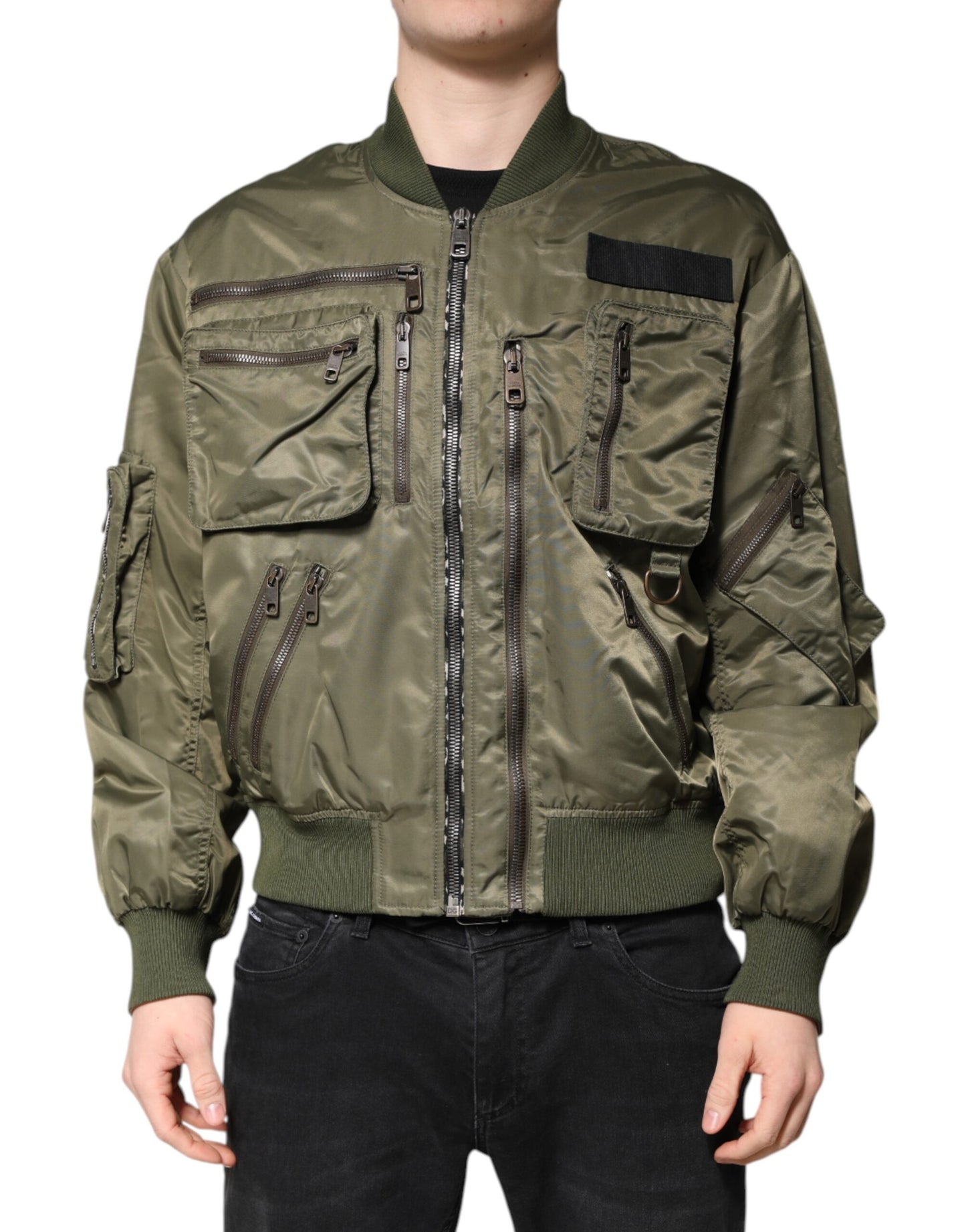 Dolce & Gabbana Green Nylon Full Zip Men Bomber Jacket