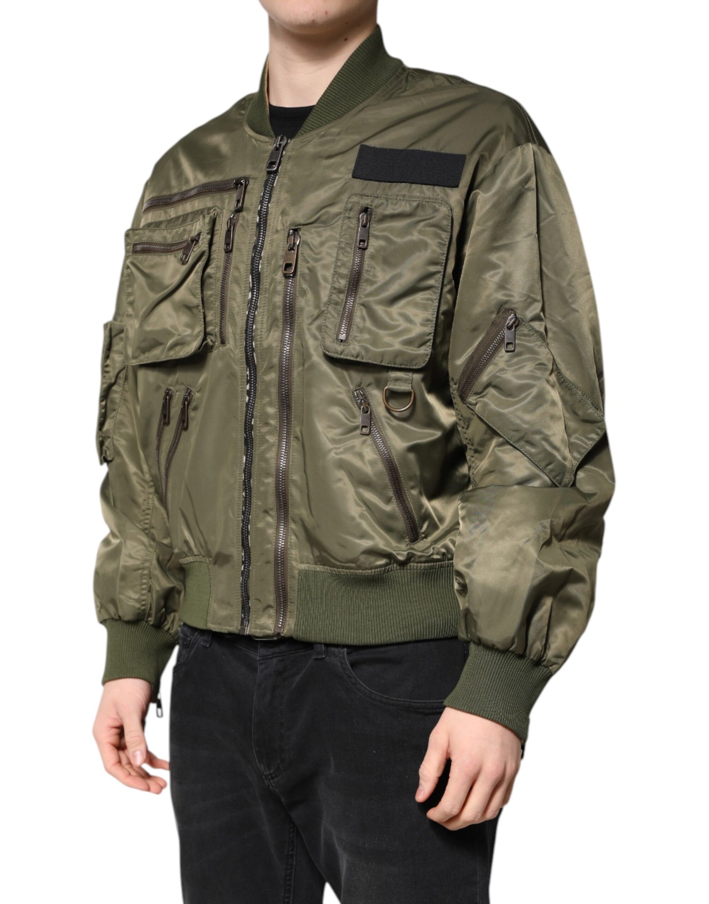 Dolce & Gabbana Green Nylon Full Zip Men Bomber Jacket