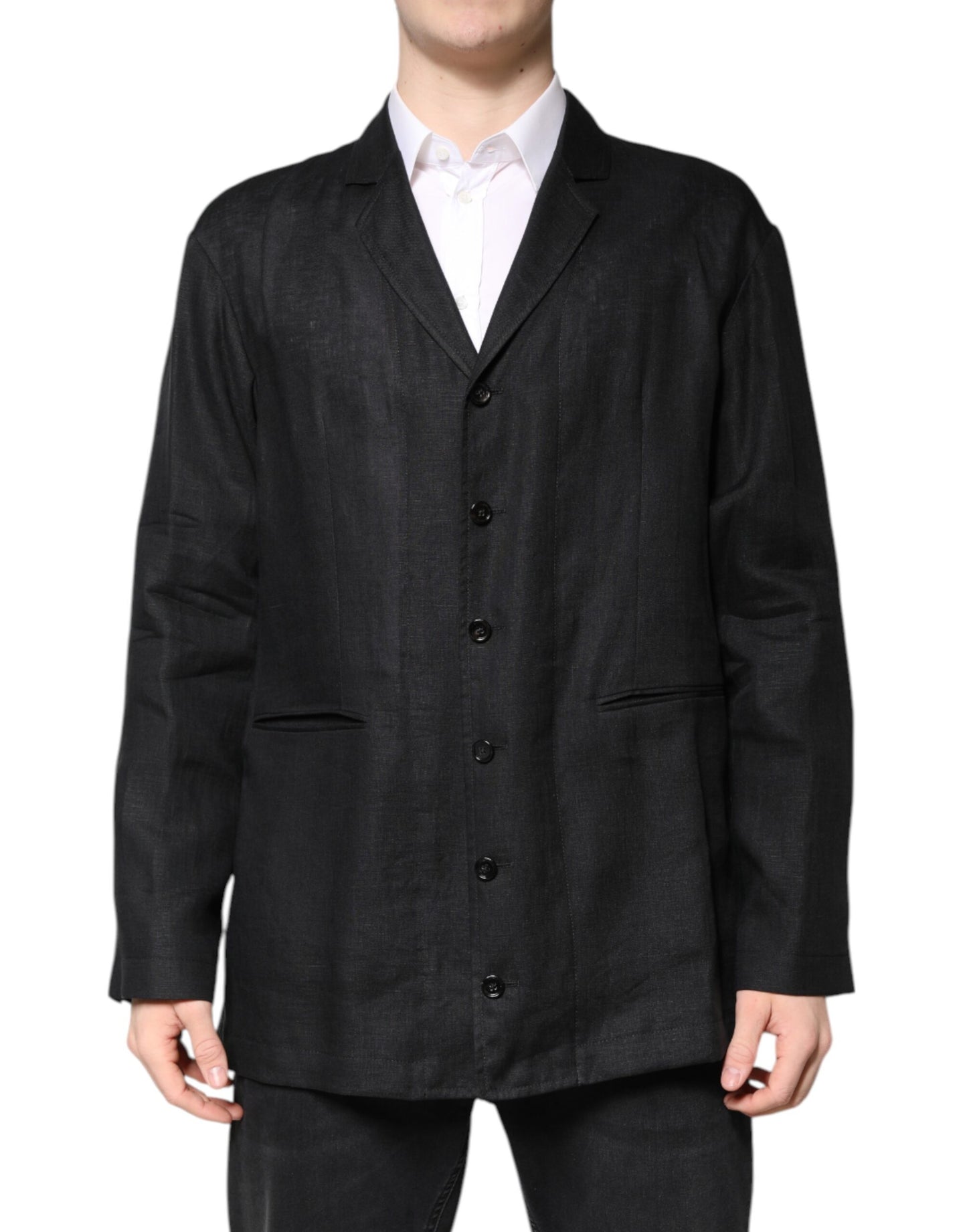 Dolce & Gabbana Black Linen Single Breasted Men Coat Blazer