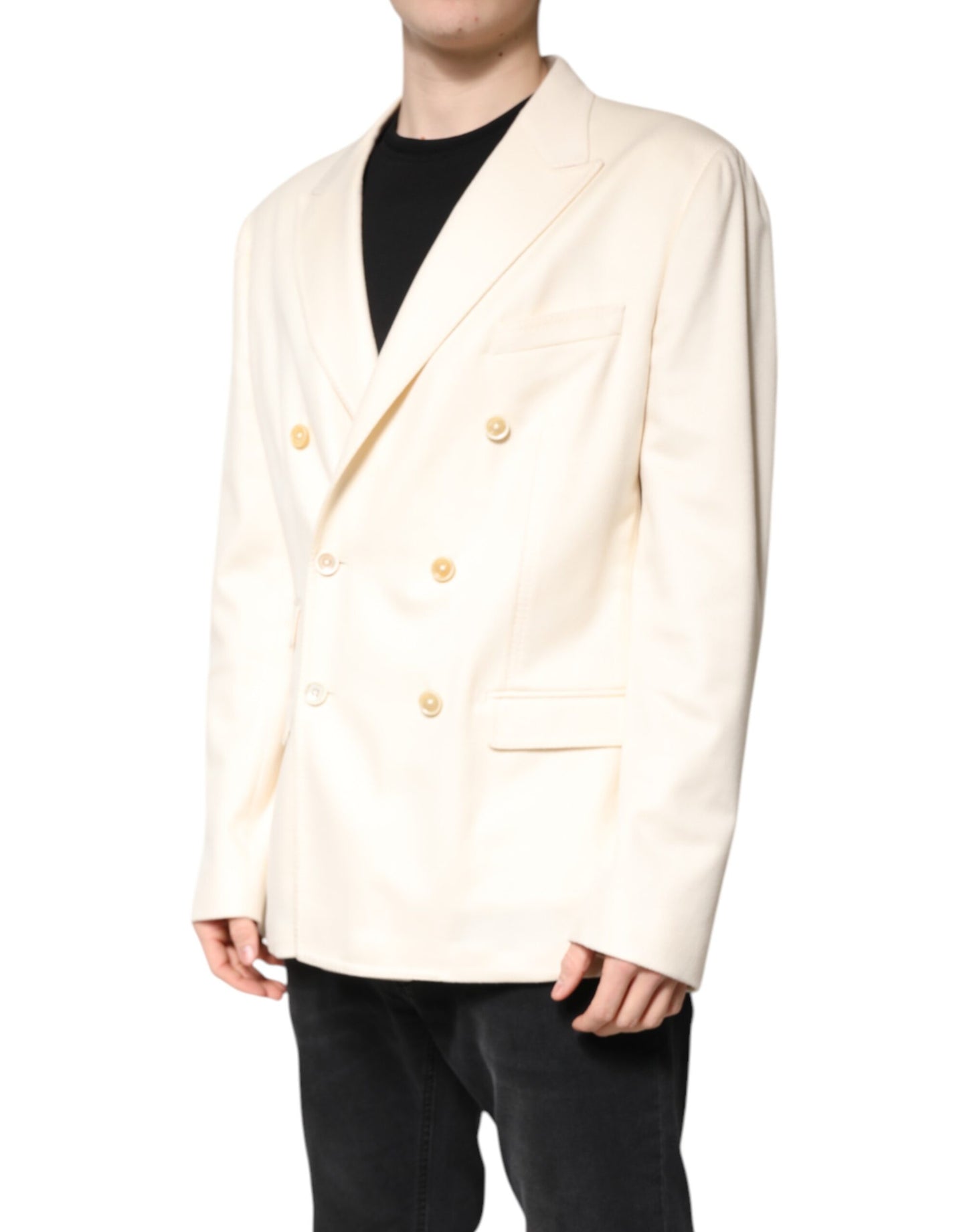 Dolce & Gabbana Beige Cashmere Double Breasted Coat Blazer