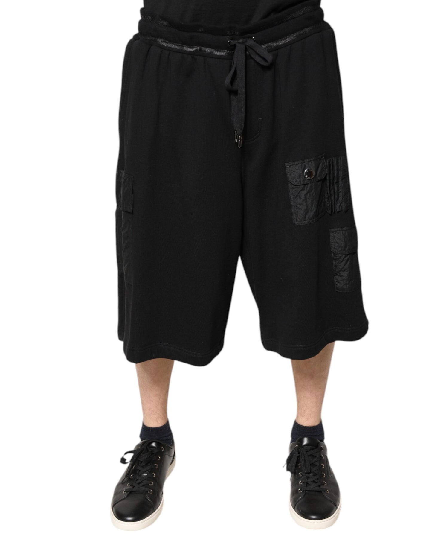 Black Cotton Men Cargo Sweatshorts Shorts