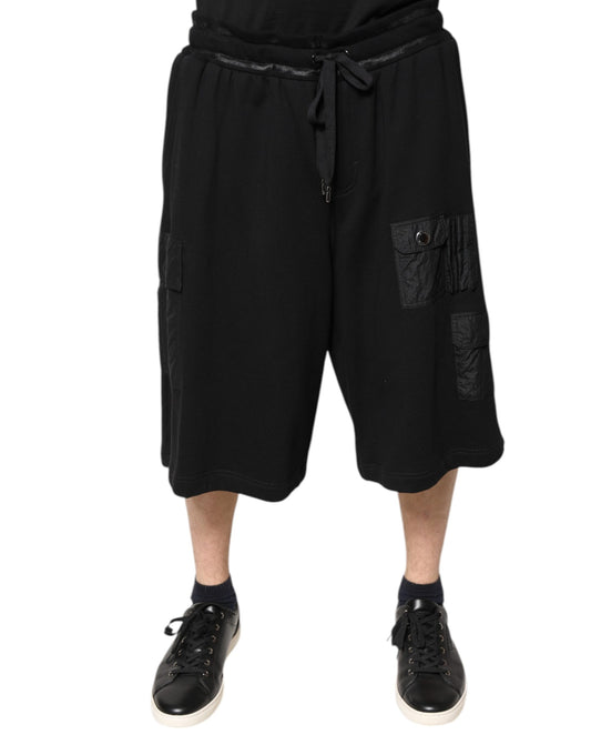 Black Cotton Men Cargo Sweatshorts Shorts