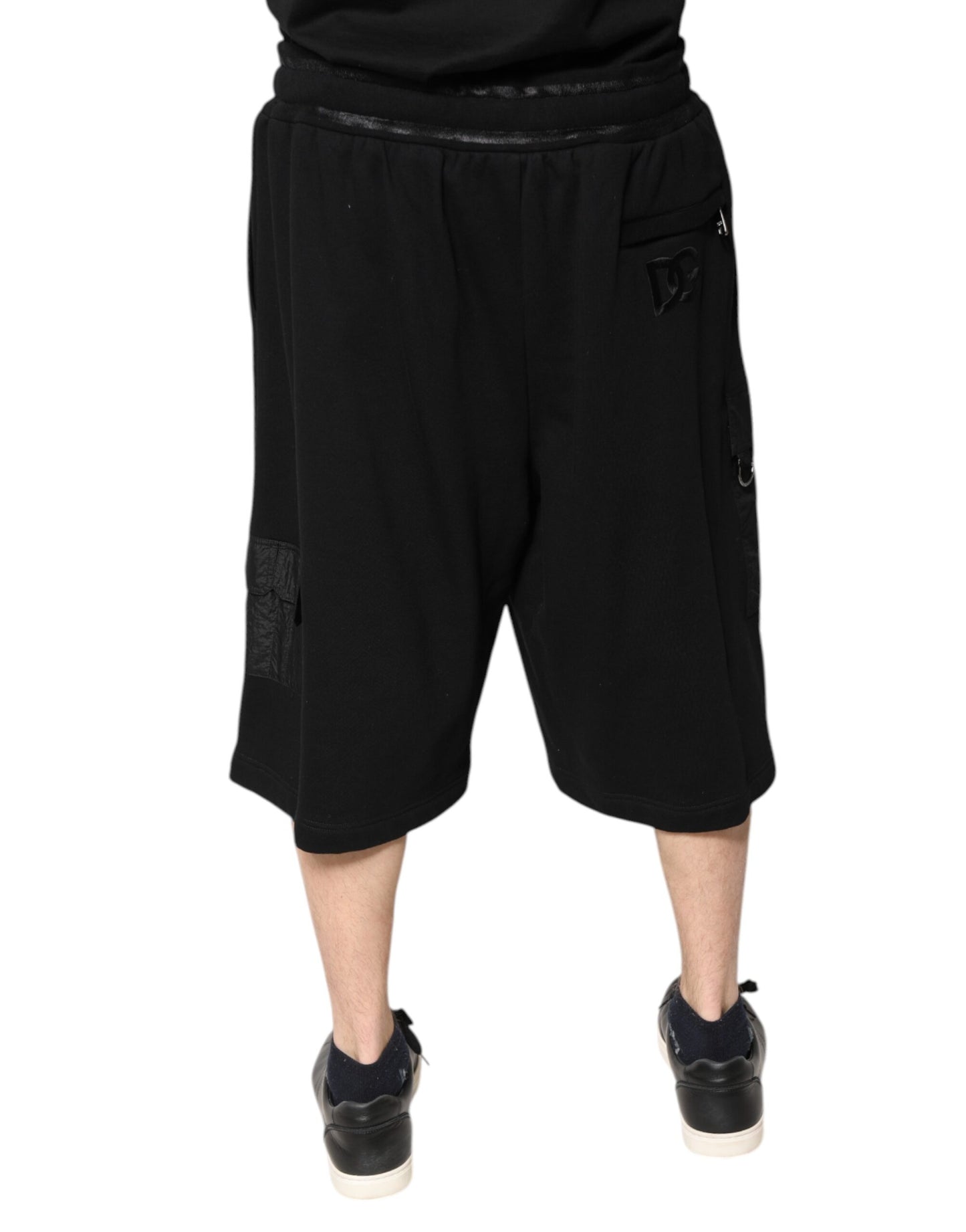 Black Cotton Men Cargo Sweatshorts Shorts