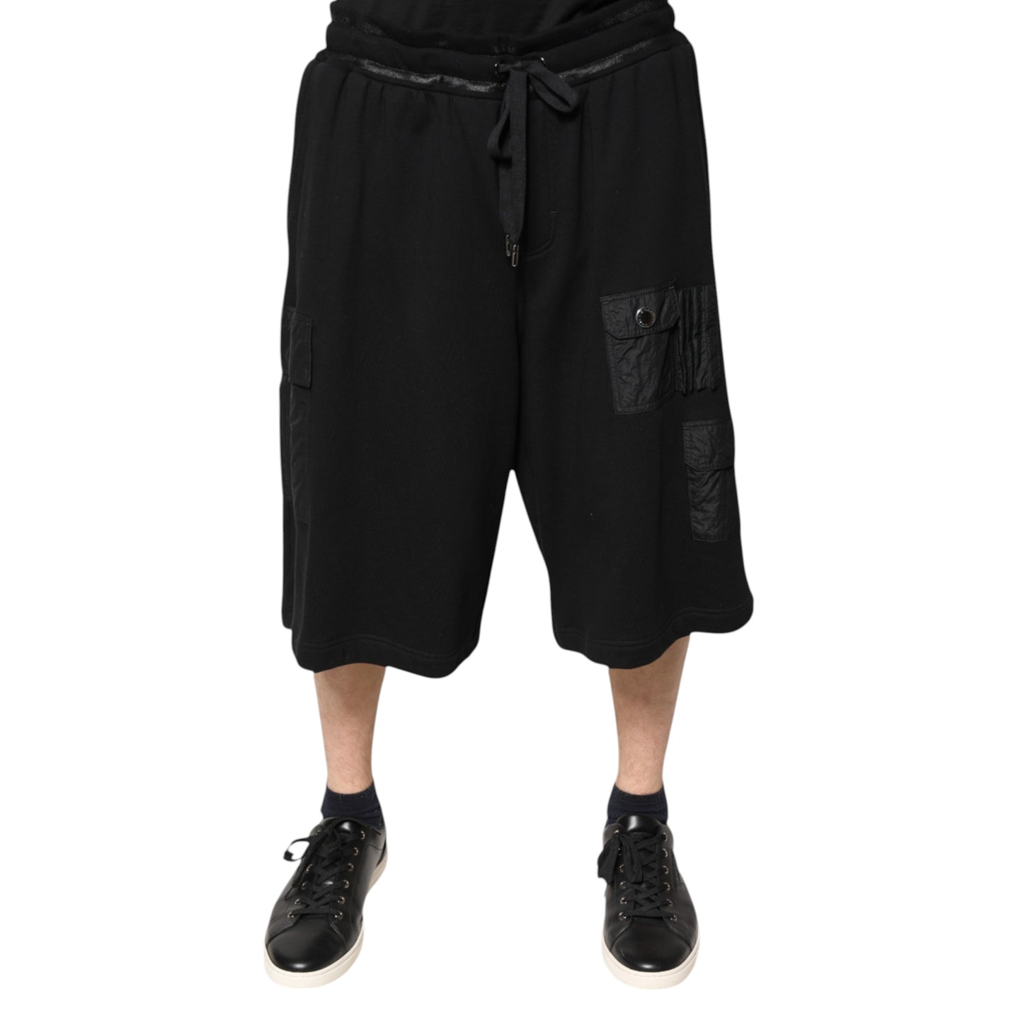 Black Cotton Men Cargo Sweatshorts Shorts
