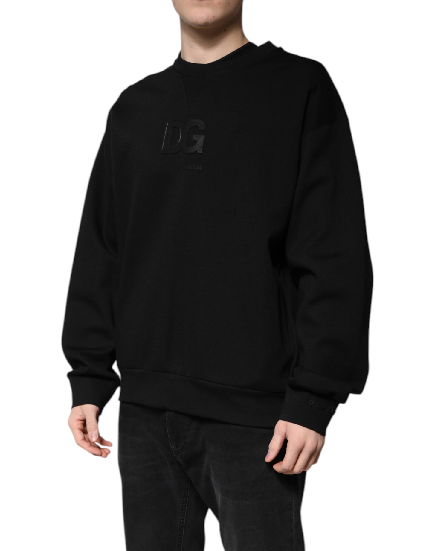 Black Cotton DG Crew Neck Pullover Sweater