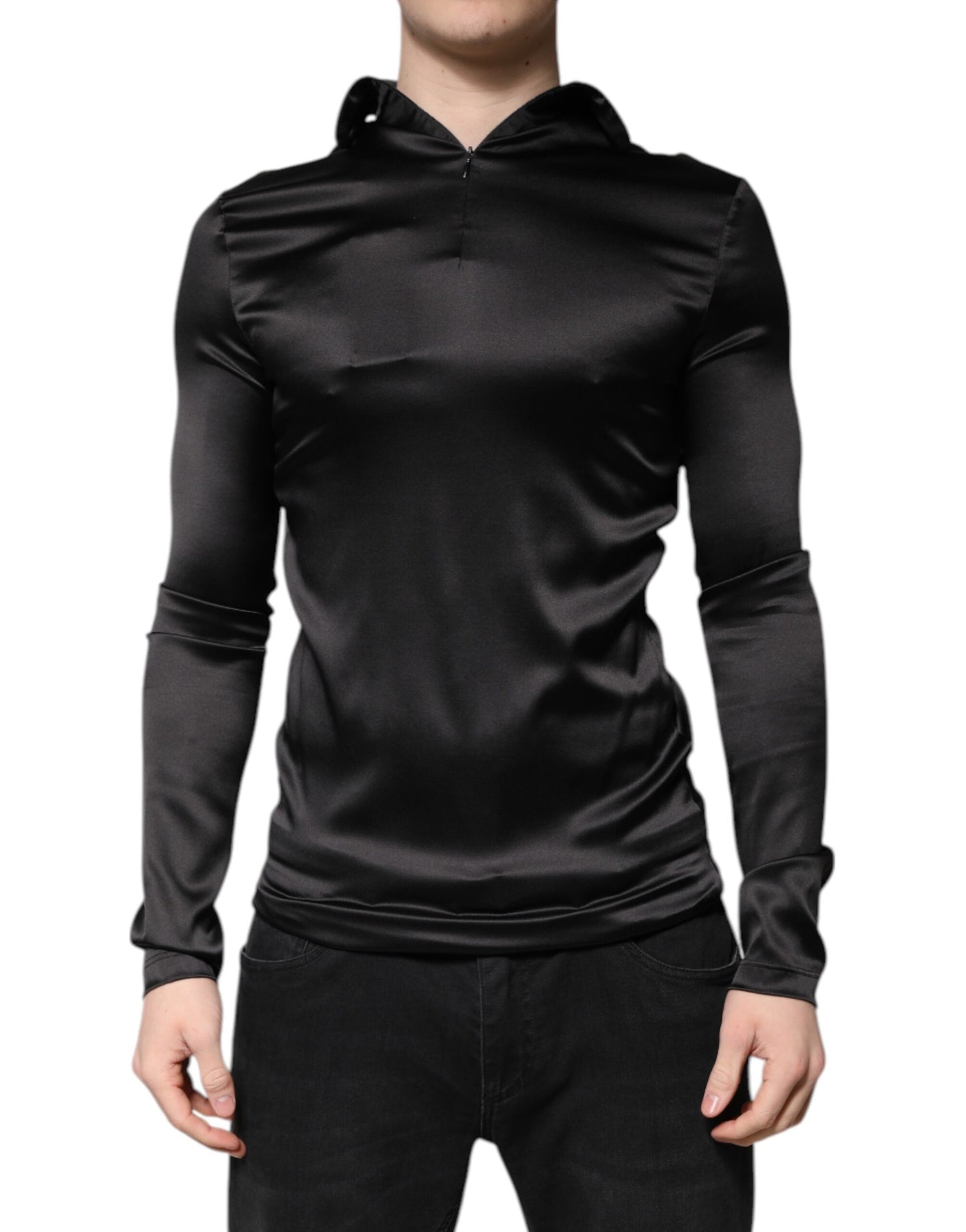 Dolce & Gabbana Black Silk Turtleneck Men Pullover Sweater