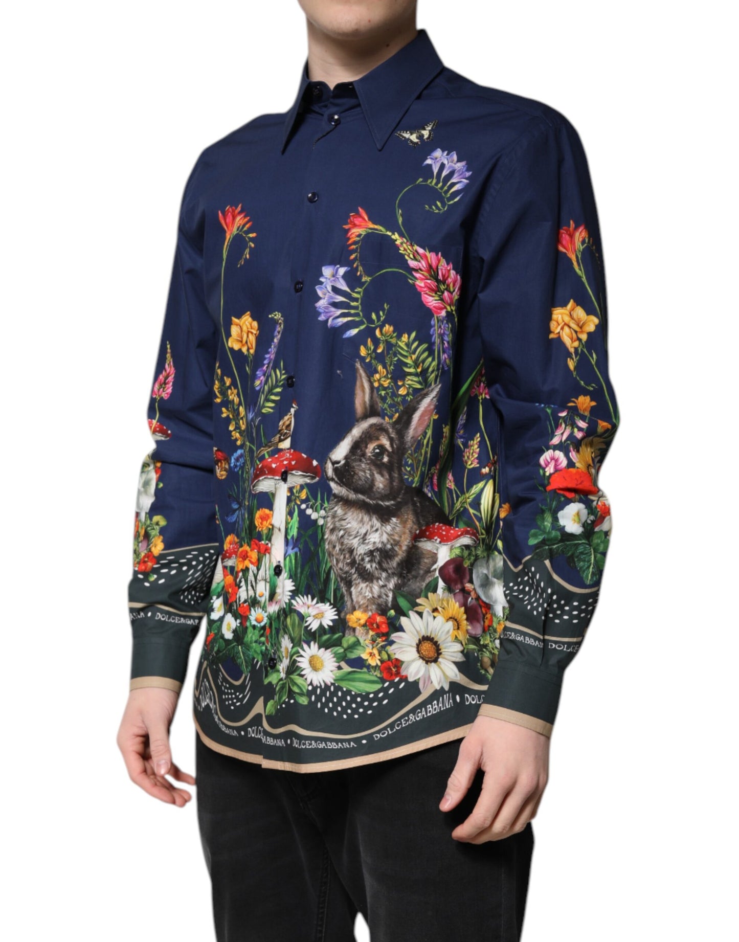 Blue Rabbit Print Long Sleeve Shirt