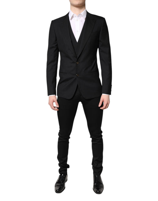 Dolce & Gabbana Black Single Breasted Formal Blazer with Vest