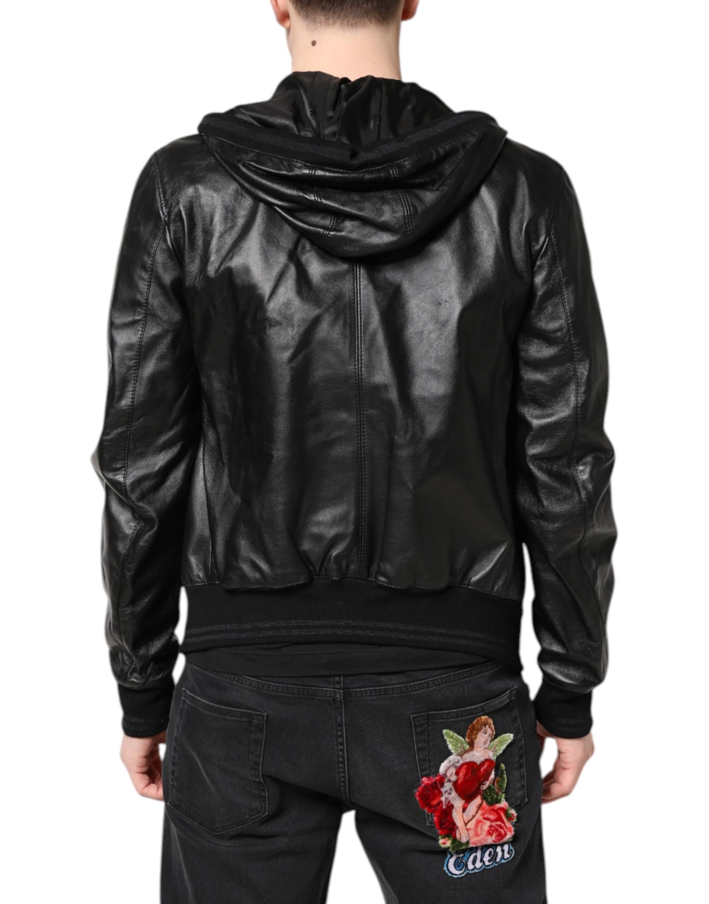 Black Lambskin Leather Full Zip Biker Jacket