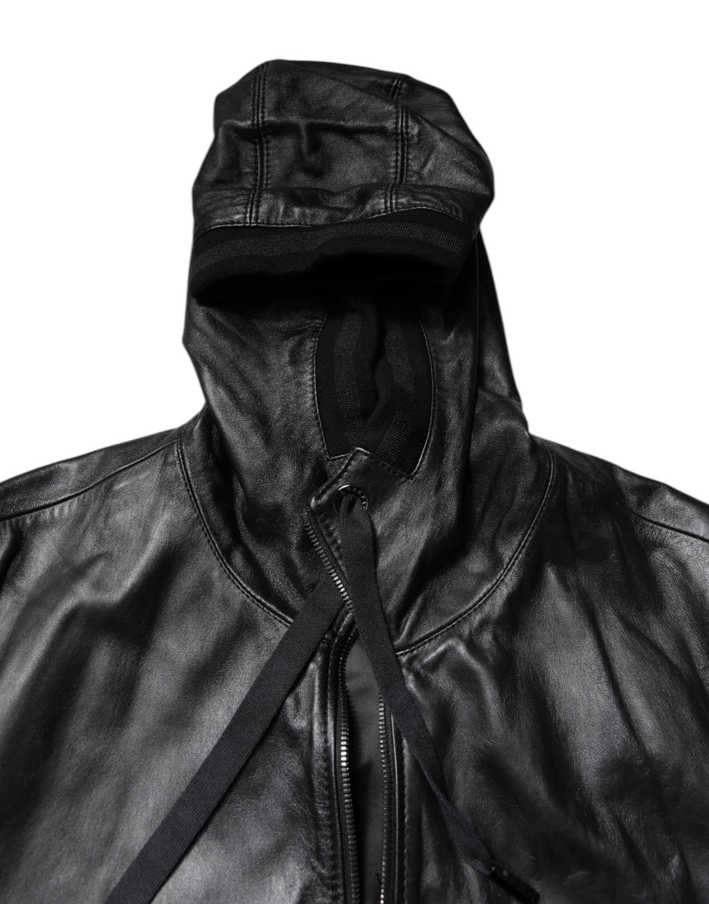 Black Lambskin Leather Full Zip Biker Jacket