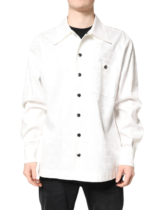 White DG Monogram Cotton Button Down Shirt
