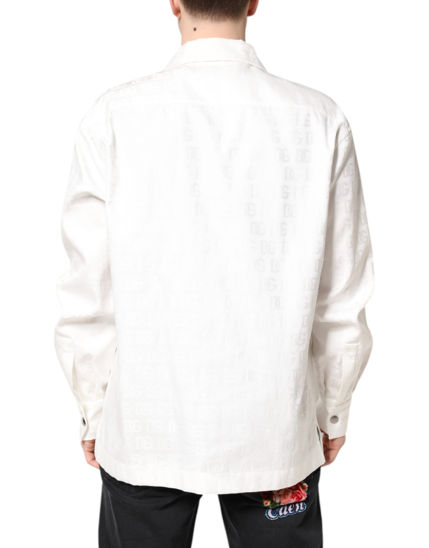 White DG Monogram Cotton Button Down Shirt