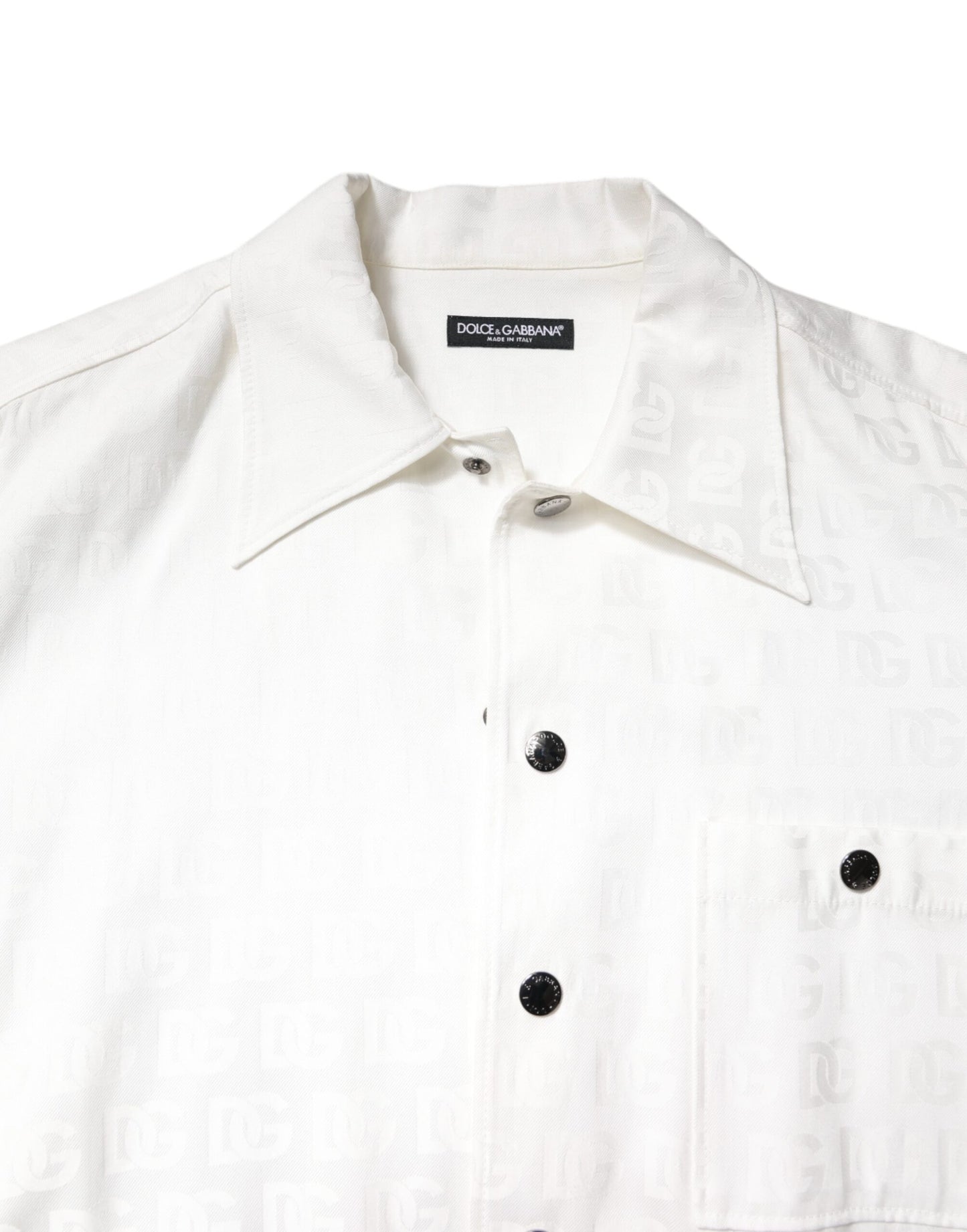White DG Monogram Cotton Button Down Shirt