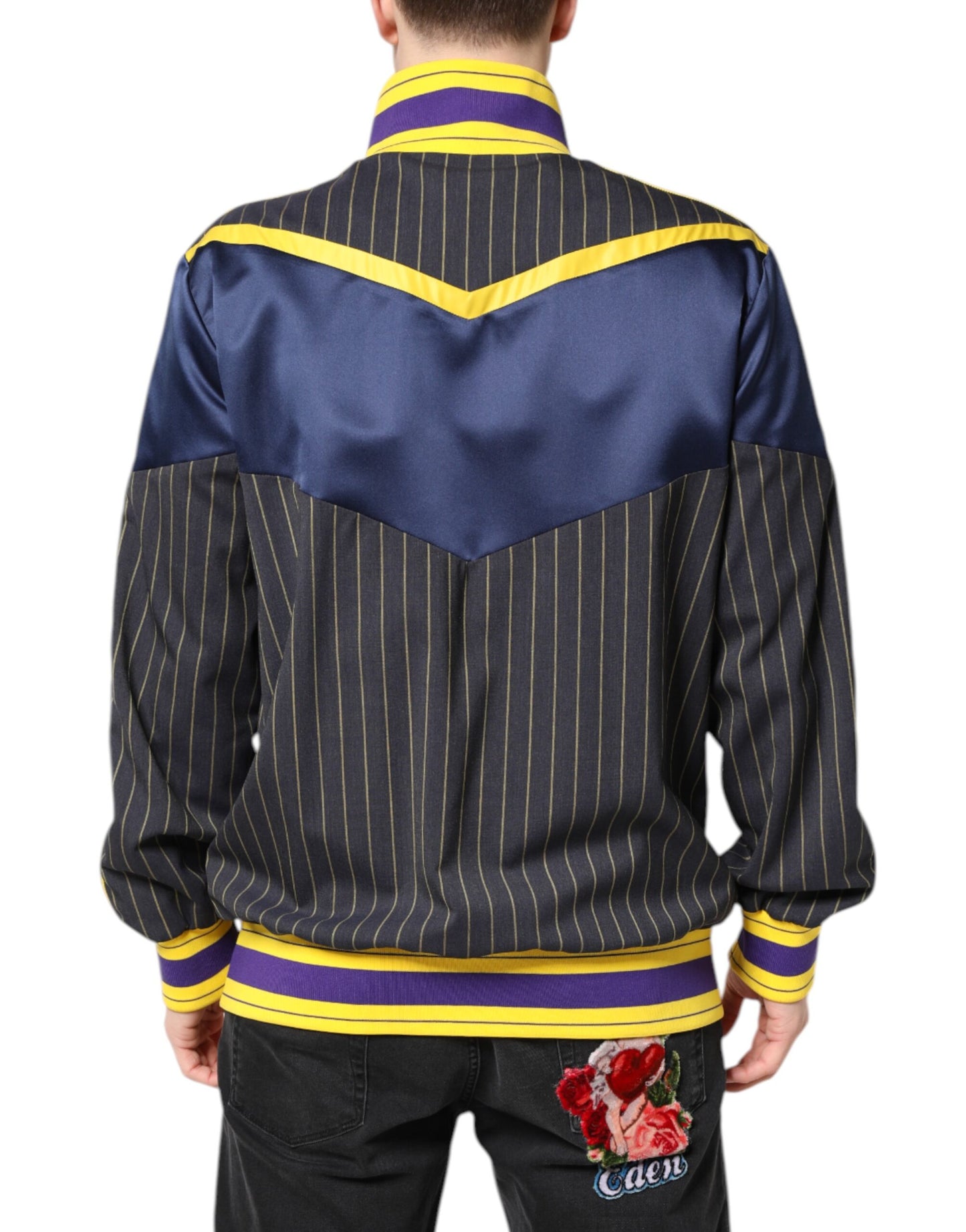 Dolce & Gabbana Black Striped Logo Full Zip Bomber Jacket