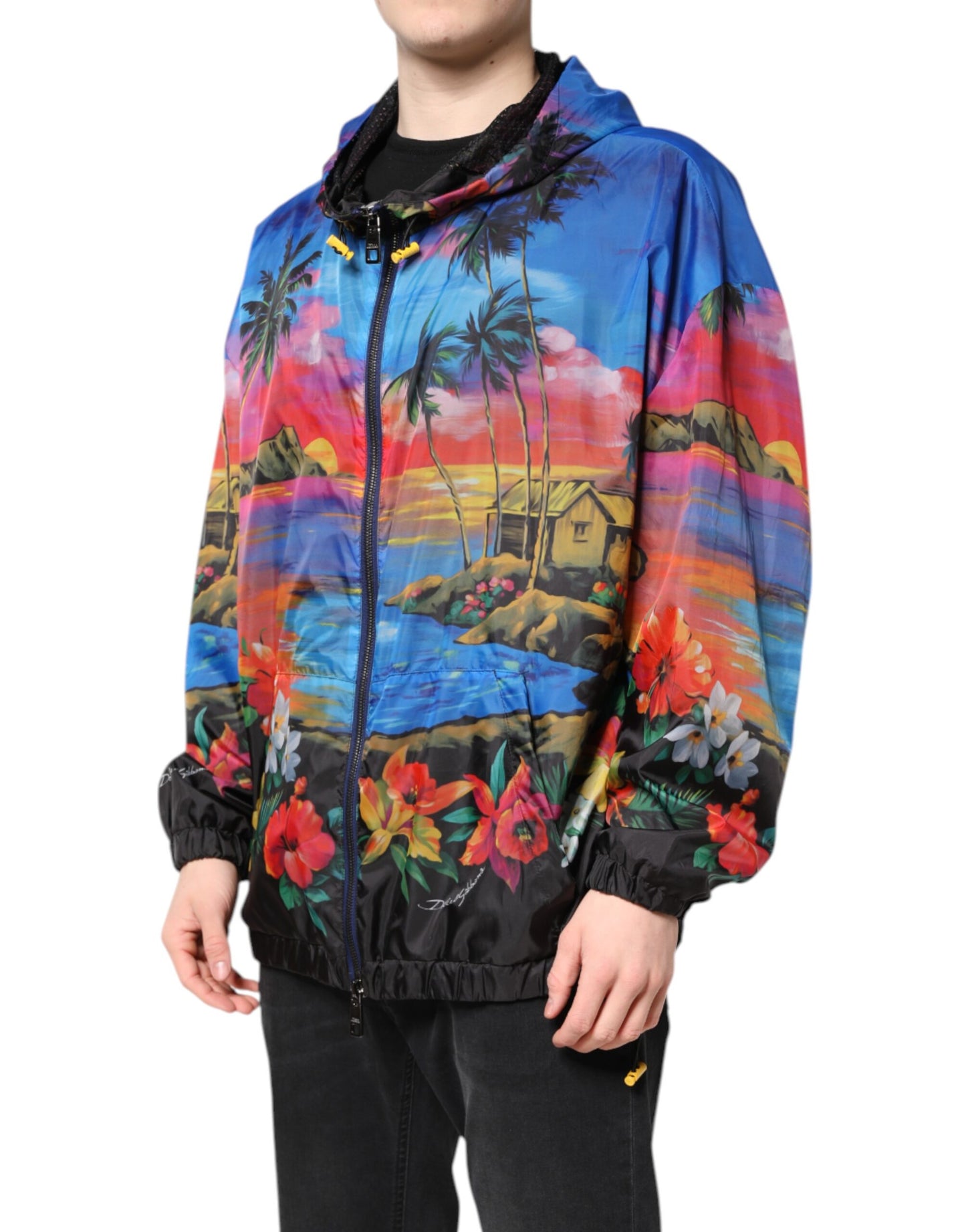 Dolce & Gabbana Multicolor Print Hooded Windbreaker Jacket