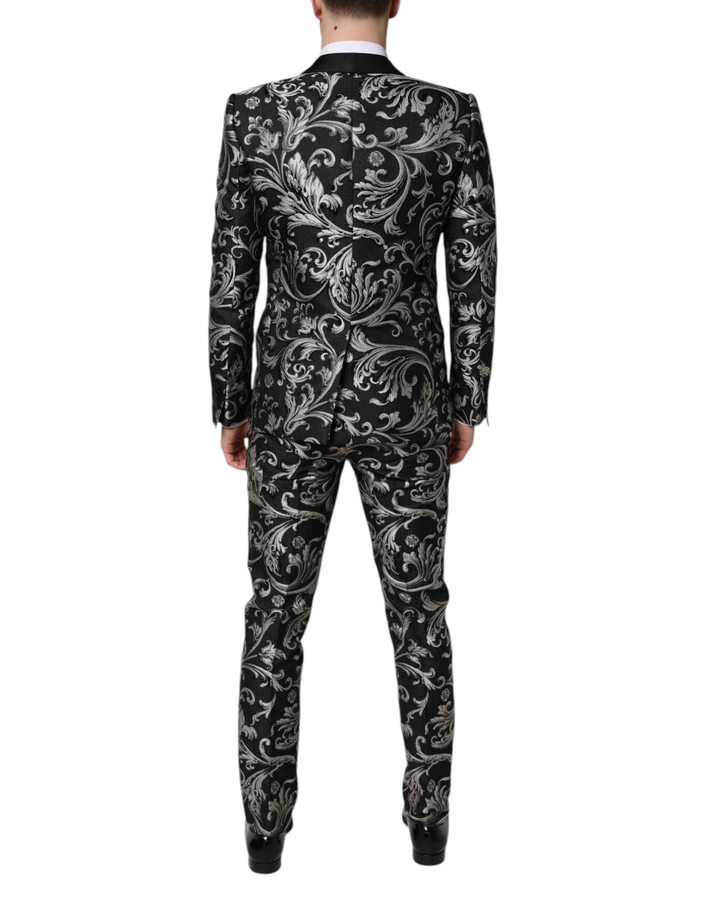 Dolce & Gabbana Black Gray MARTINI Jacquard Men 3 Piece Suit