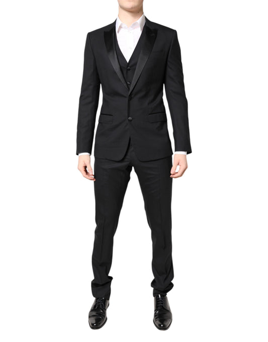 Black Wool Single Breasted 3 Piece Suit