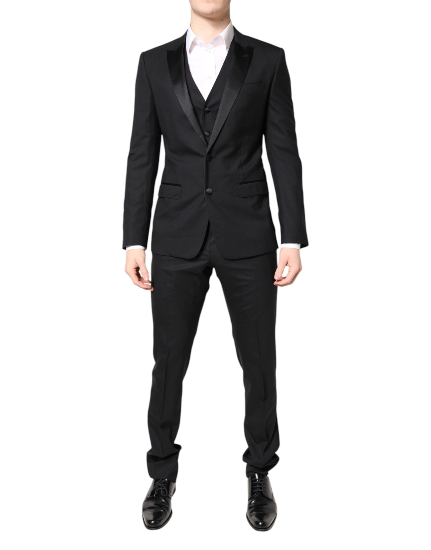 Black Wool Single Breasted 3 Piece Suit