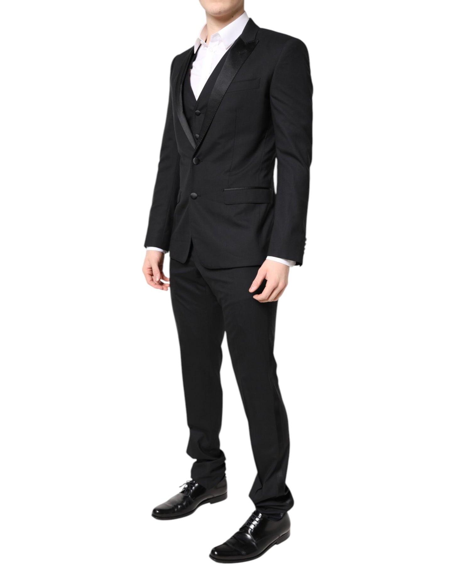 Black Wool Single Breasted 3 Piece Suit