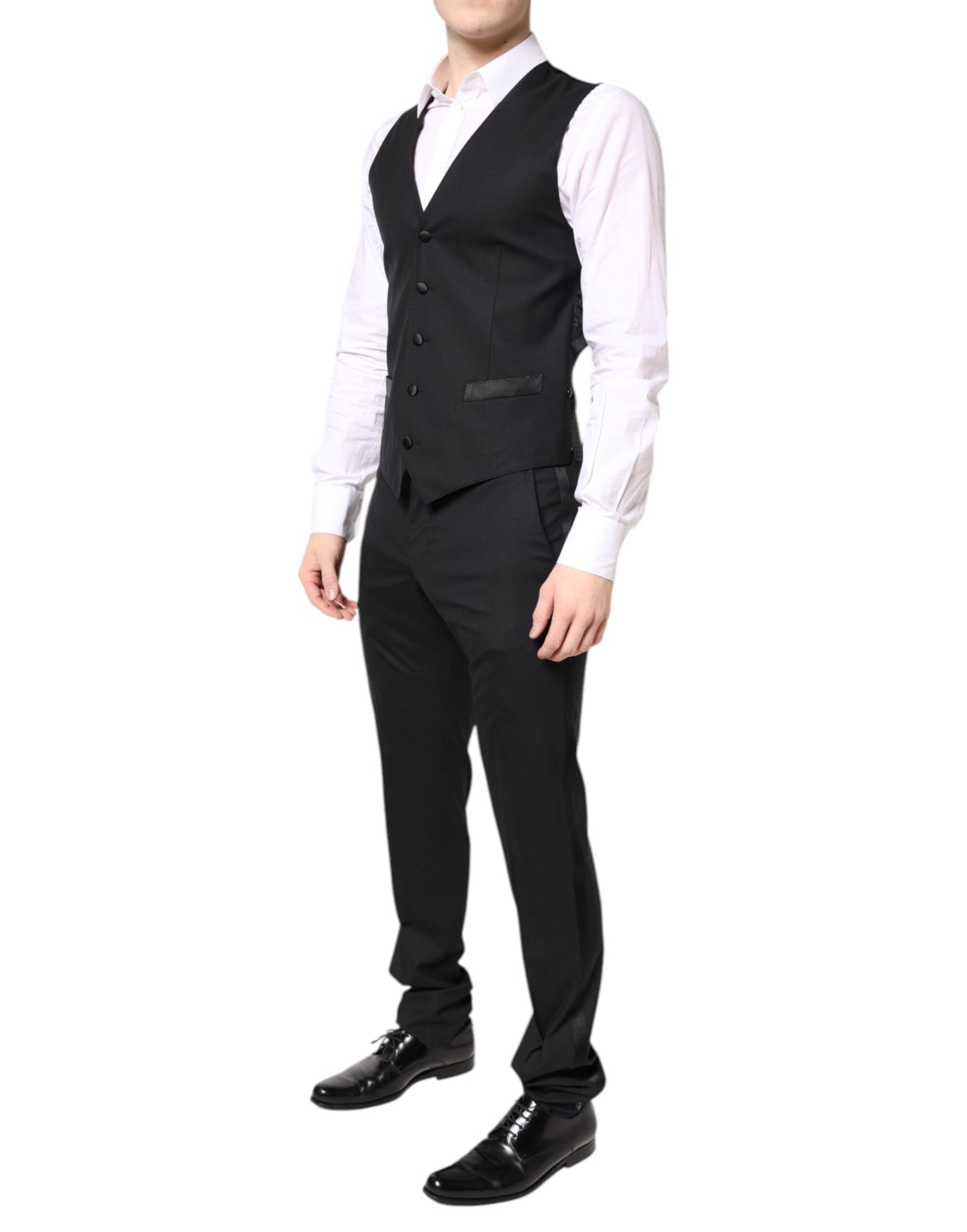 Black Wool Single Breasted 3 Piece Suit