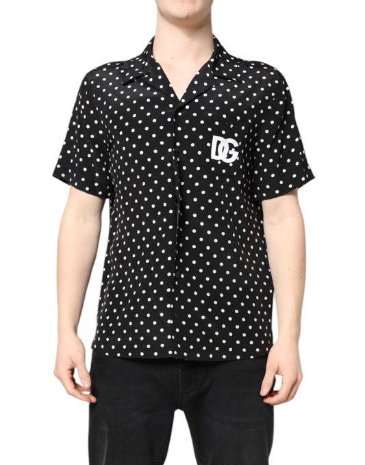 Dolce & Gabbana Black Polka Dot Short Sleeves Casual Shirt