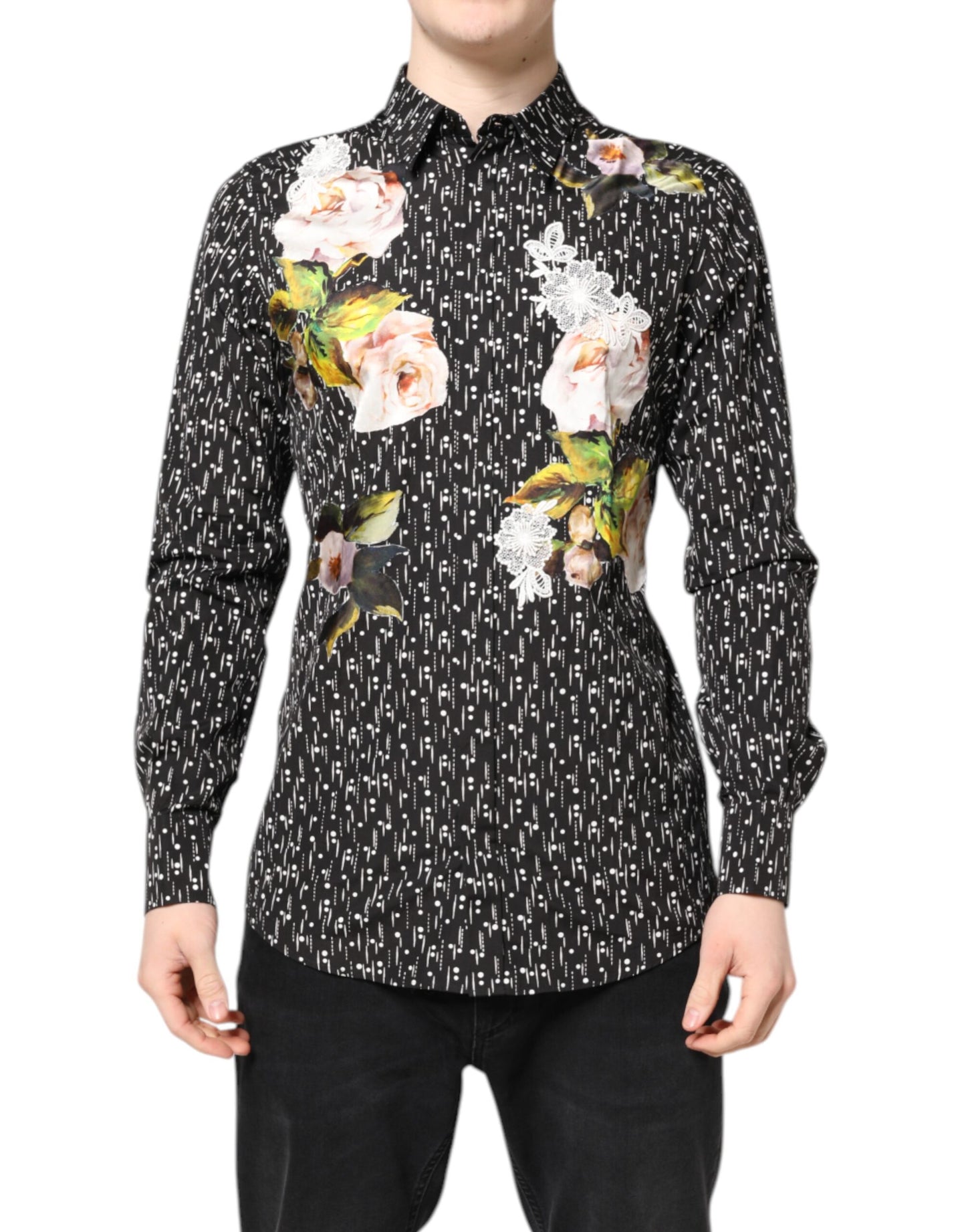 Black GOLD Floral Embroidery Formal Shirt