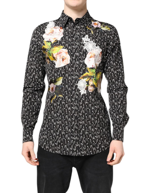 Black GOLD Floral Embroidery Formal Shirt
