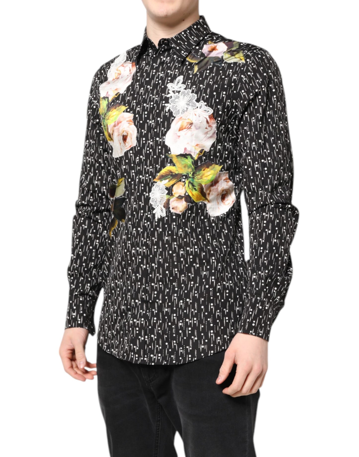 Black GOLD Floral Embroidery Formal Shirt