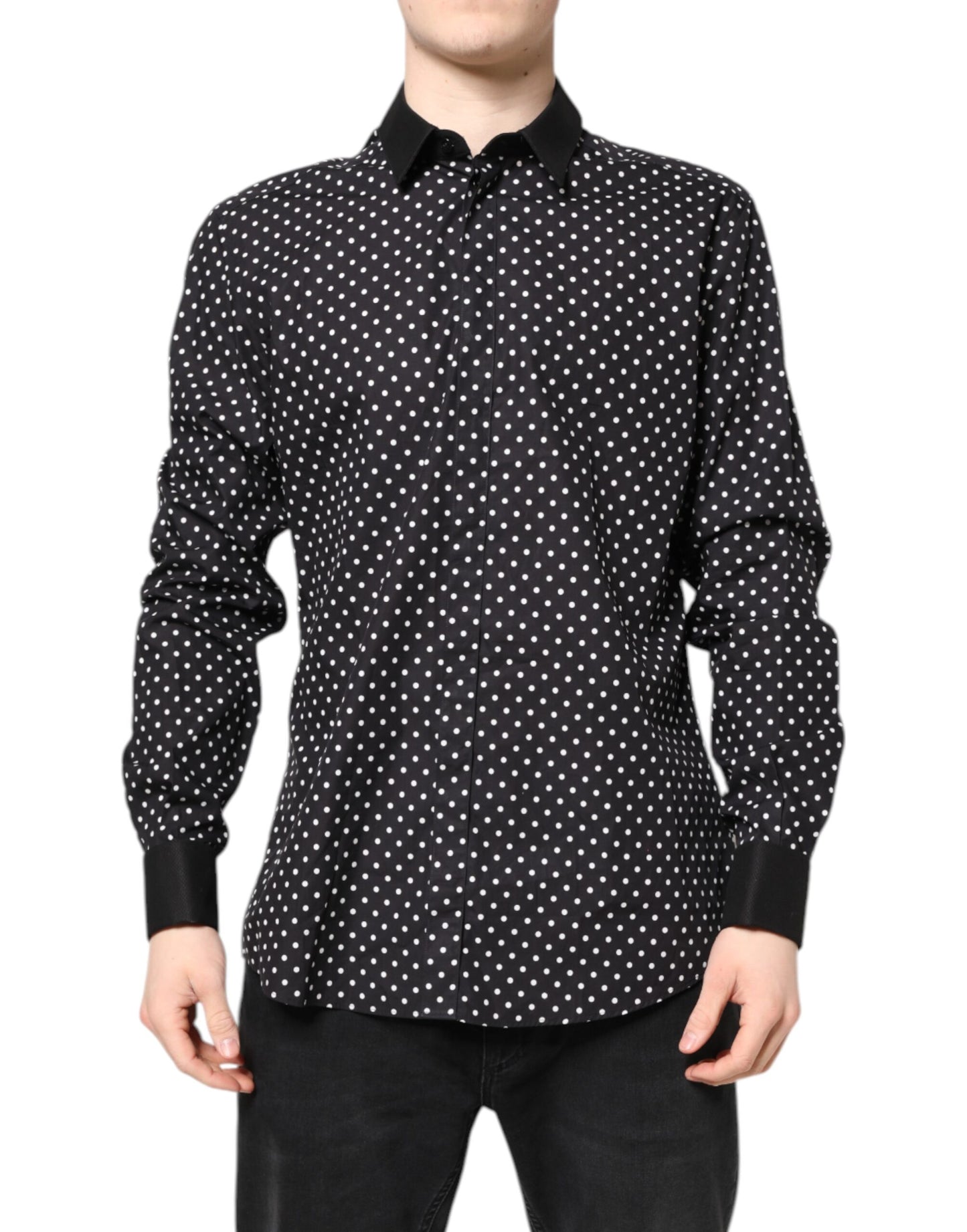 Dolce & Gabbana Black Polka Dot Cotton Formal Dress Shirt