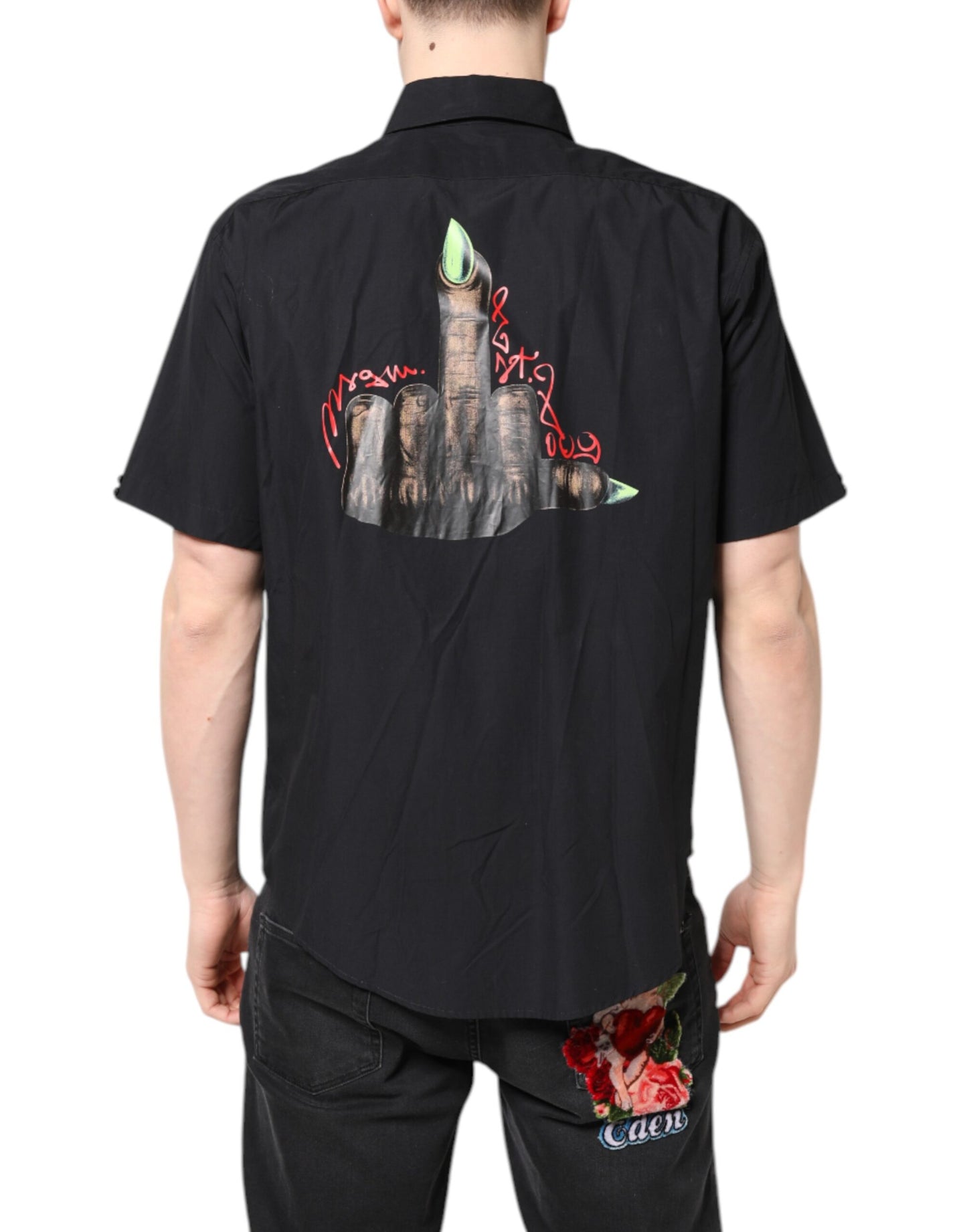 MSGM Black Printed Short Sleeves Collared Men Casual Shirt