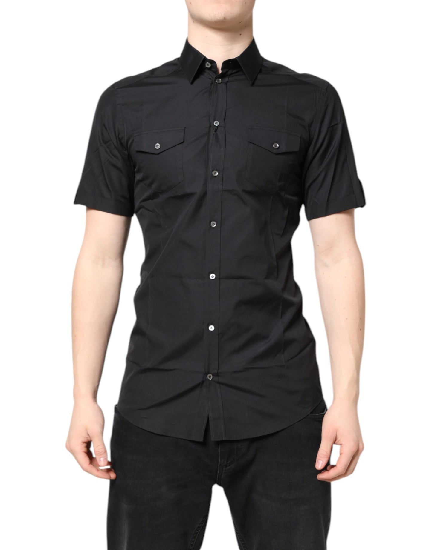 Black Short Sleeves Cotton GOLD Casual Shirt