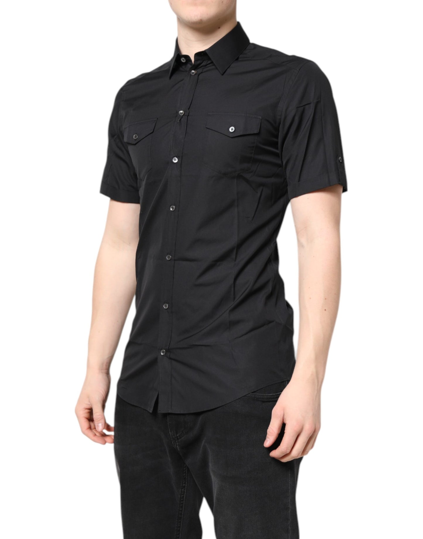 Black Short Sleeves Cotton GOLD Casual Shirt