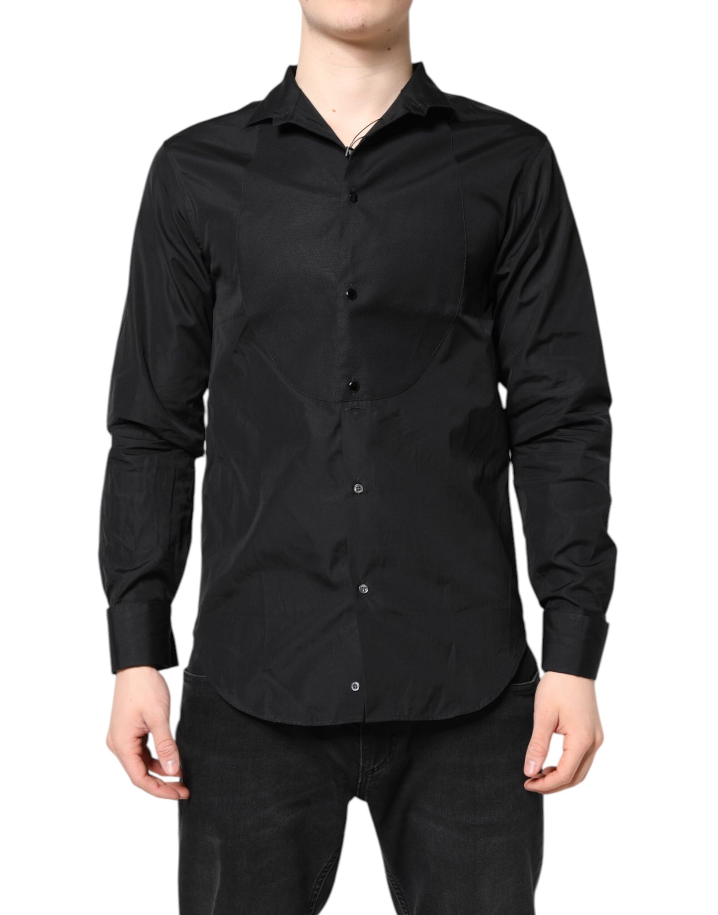Emporio Armani Black Cotton Long Sleeves Men Formal Dress Shirt