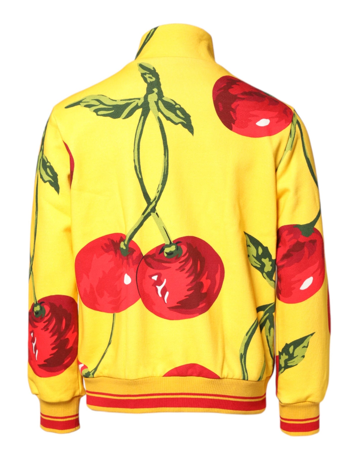 Yellow Cherry Print Full Zip Bomber Sweater