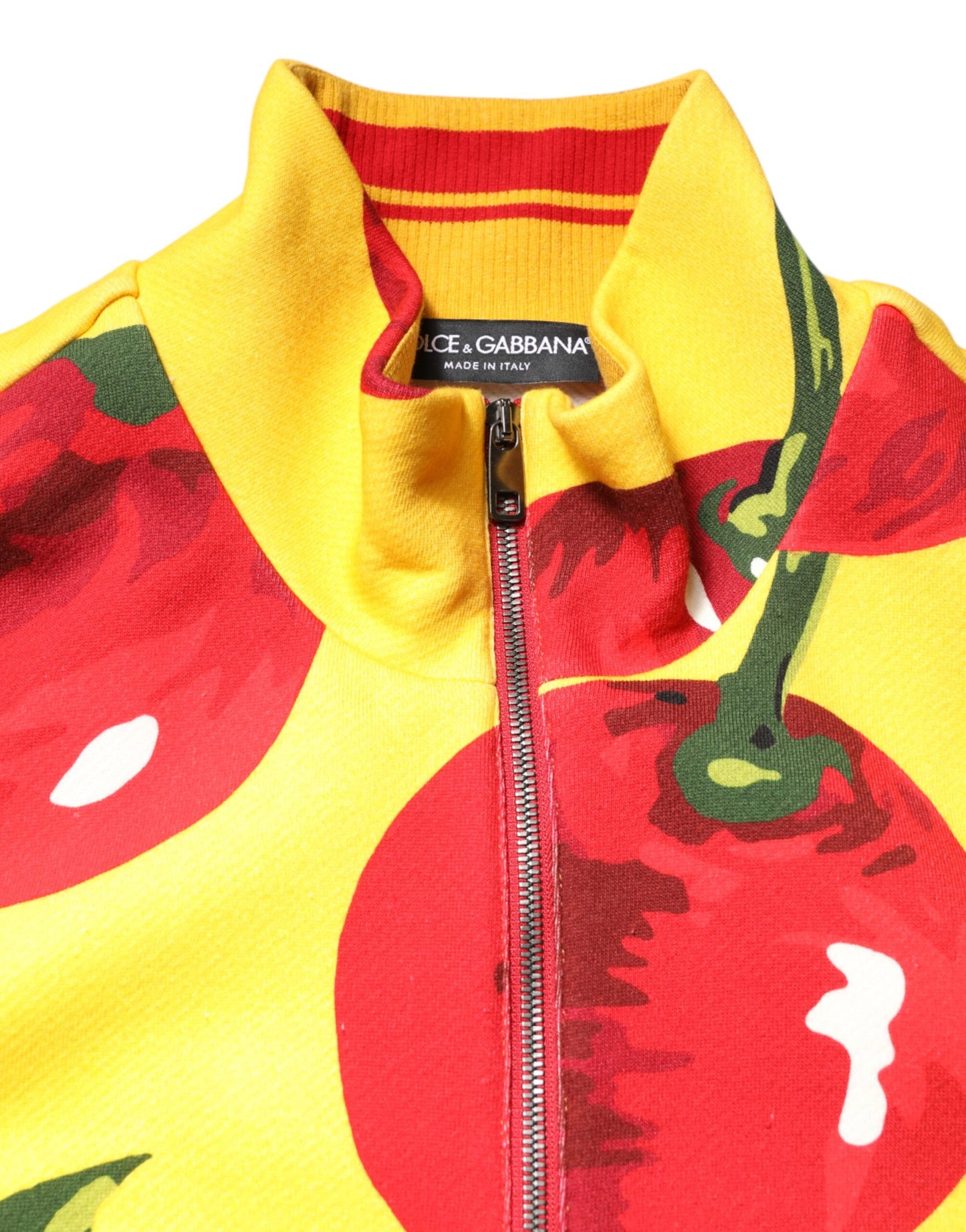Yellow Cherry Print Full Zip Bomber Sweater