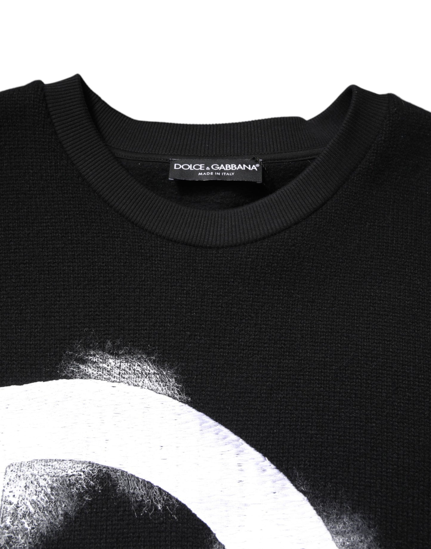 Dolce & Gabbana Black Cotton Logo Print Men Pullover Sweater