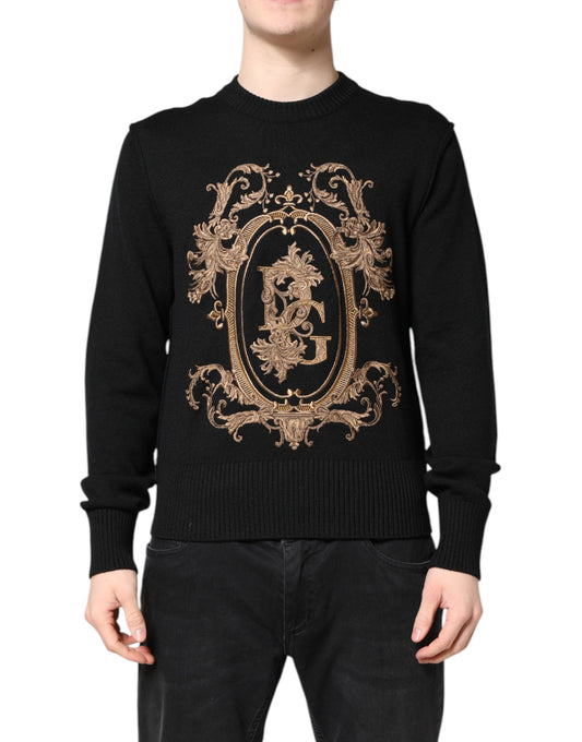 Black Logo Embroidery Knit Pullover Sweater