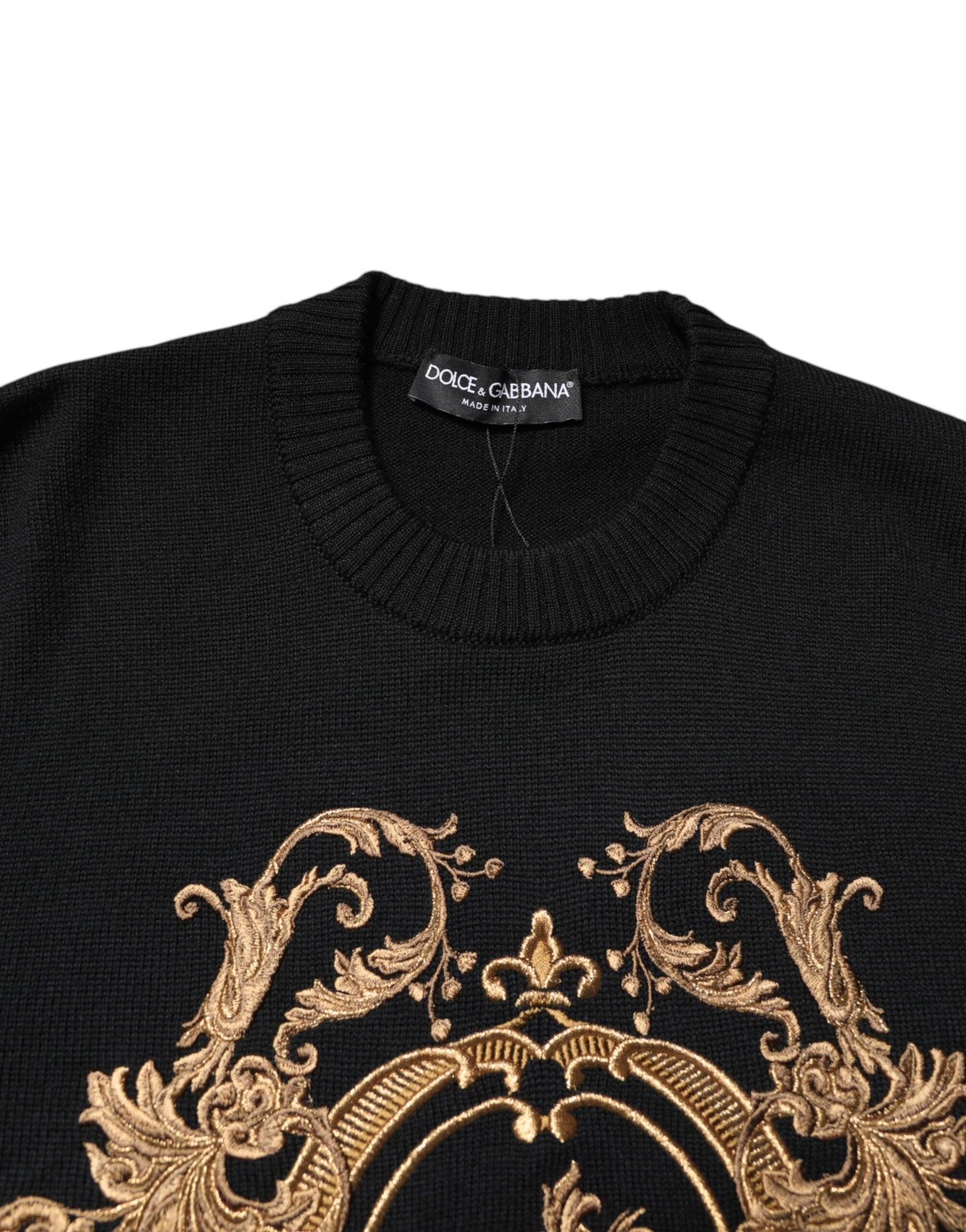 Black Logo Embroidery Knit Pullover Sweater