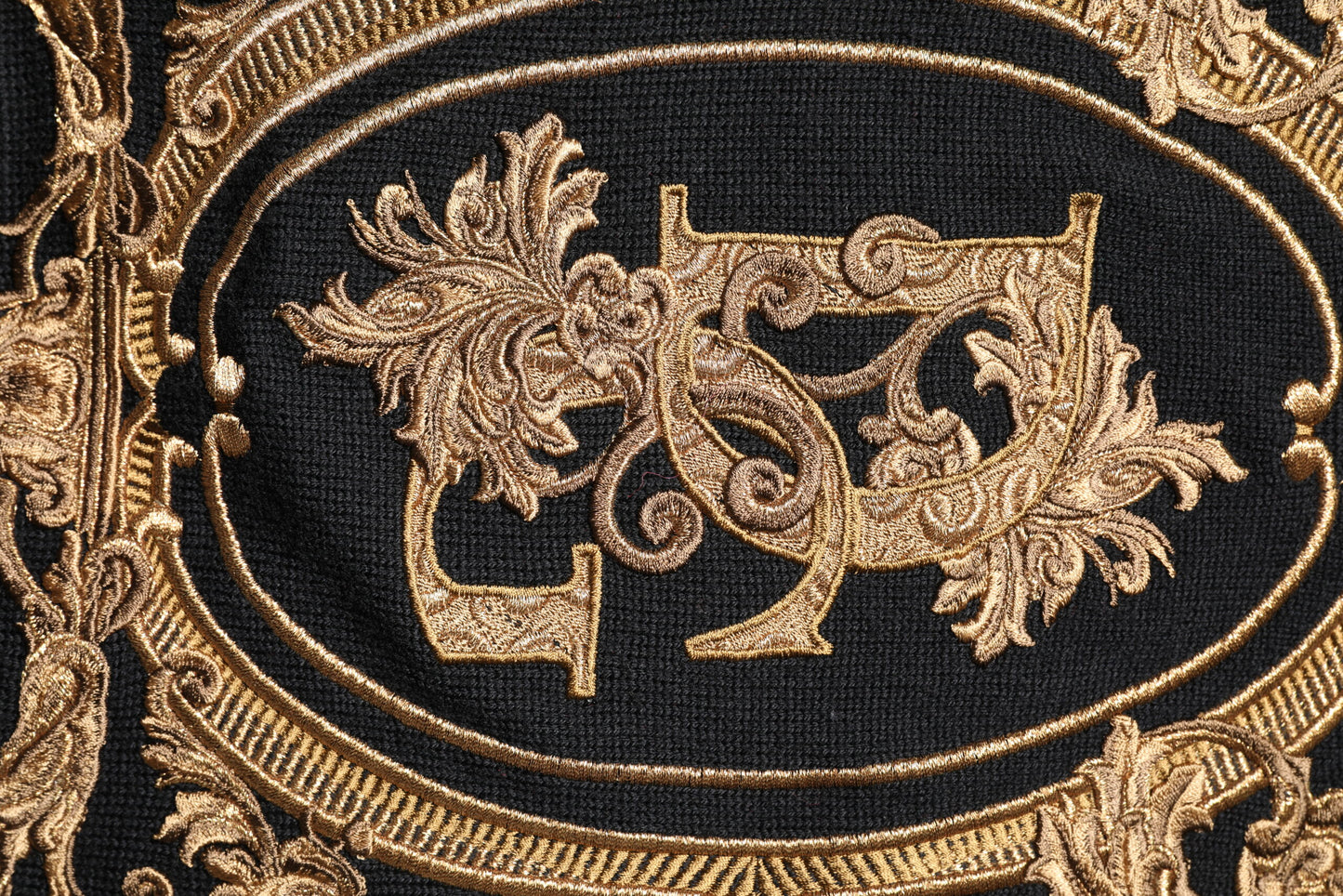 Black Logo Embroidery Knit Pullover Sweater