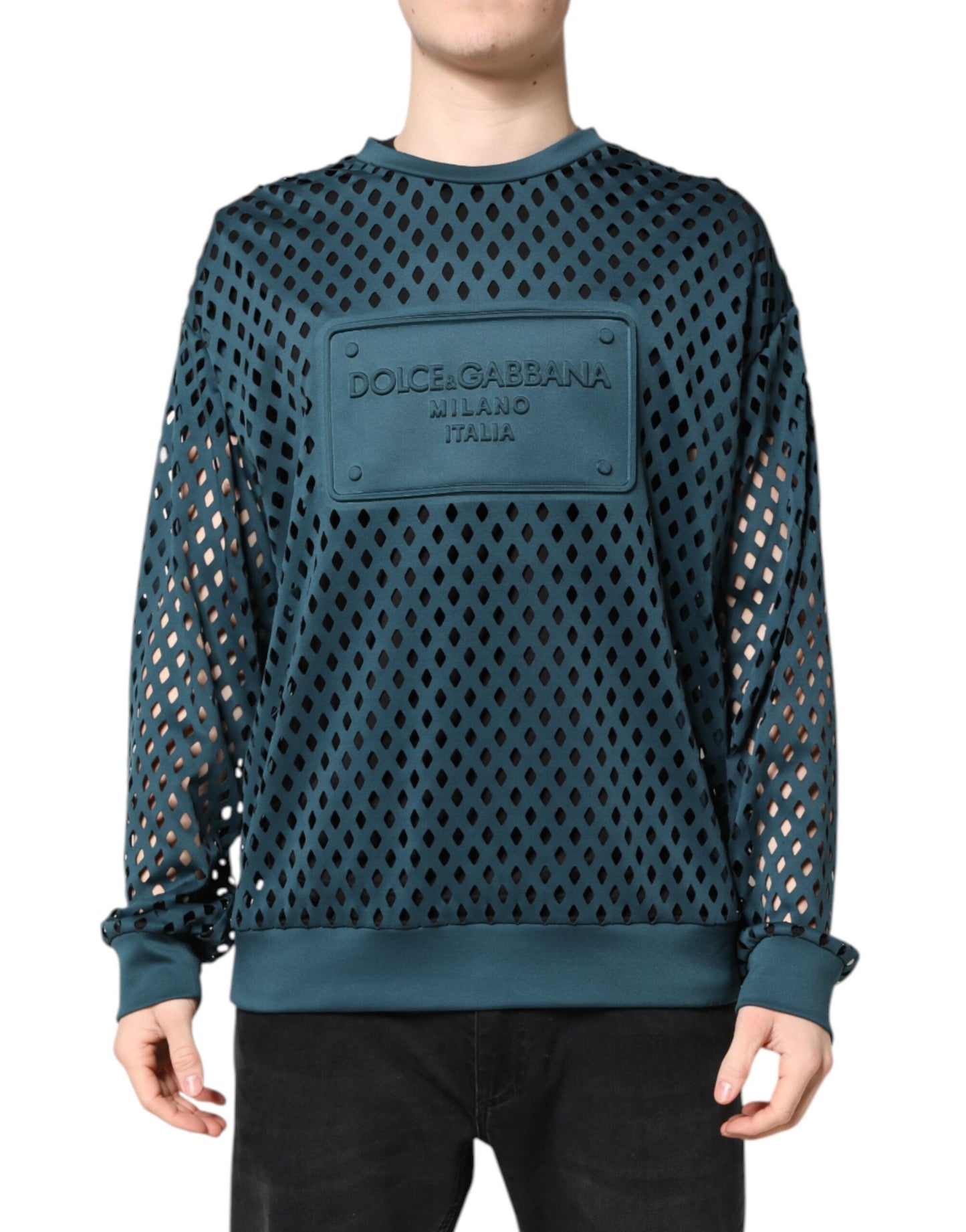 Green Perforated DG Embossed Pullover Sweater
