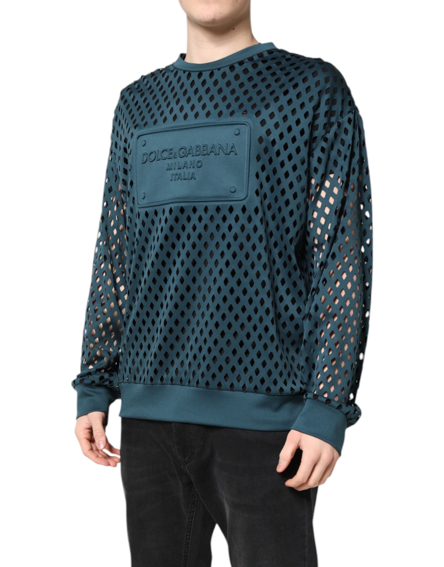 Green Perforated DG Embossed Pullover Sweater