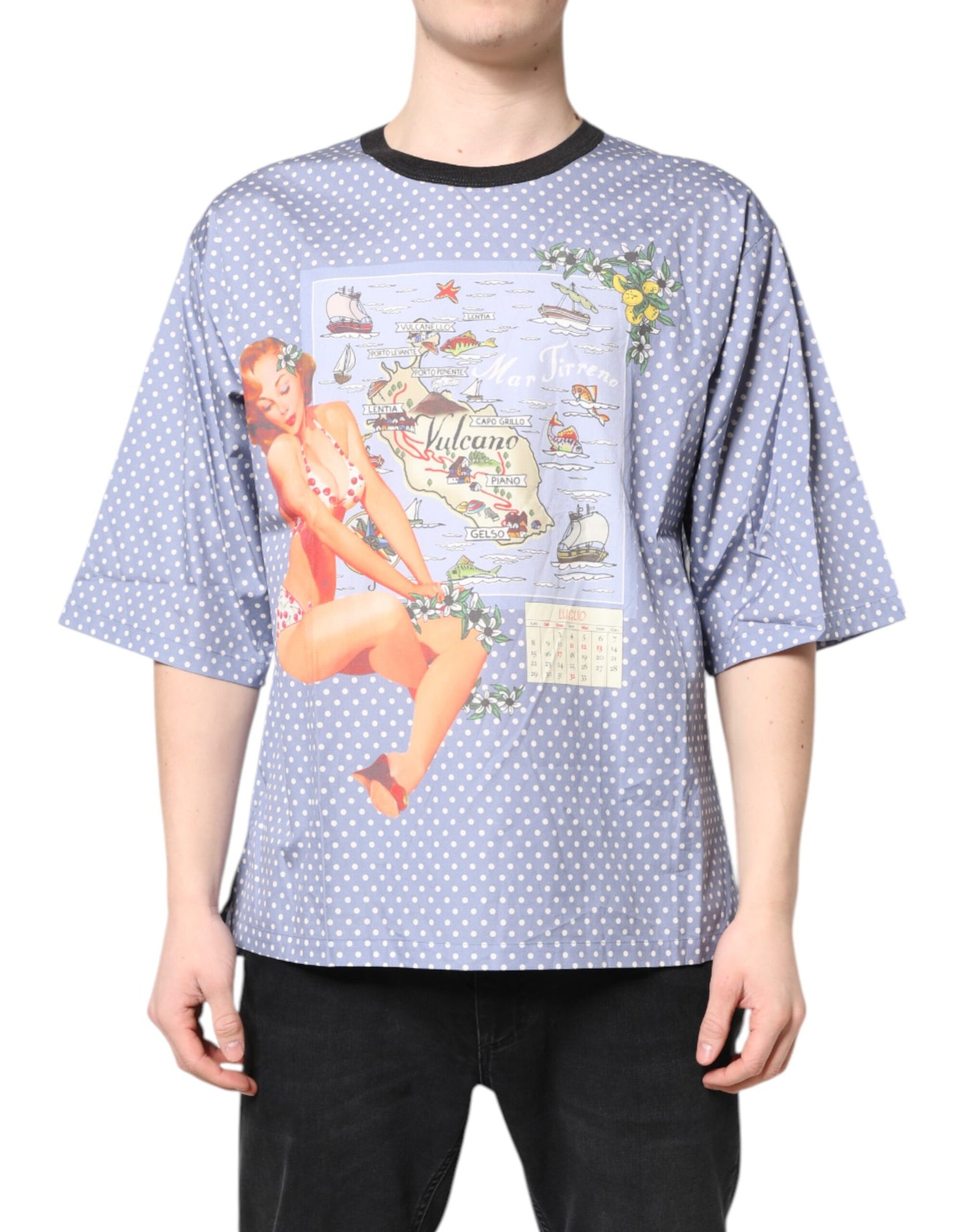 Light Blue Graphic Print Short Sleeve T-shirt
