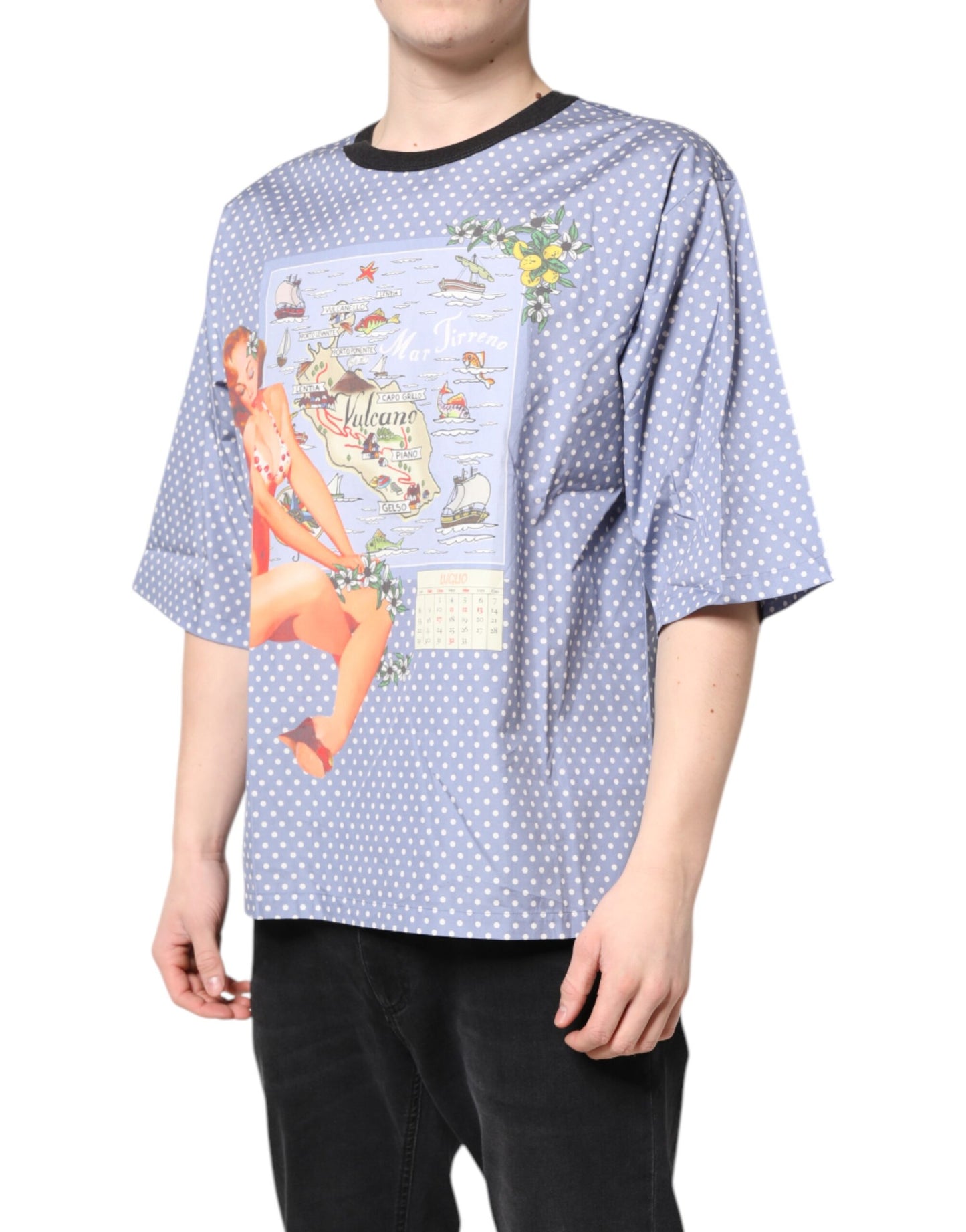 Light Blue Graphic Print Short Sleeve T-shirt