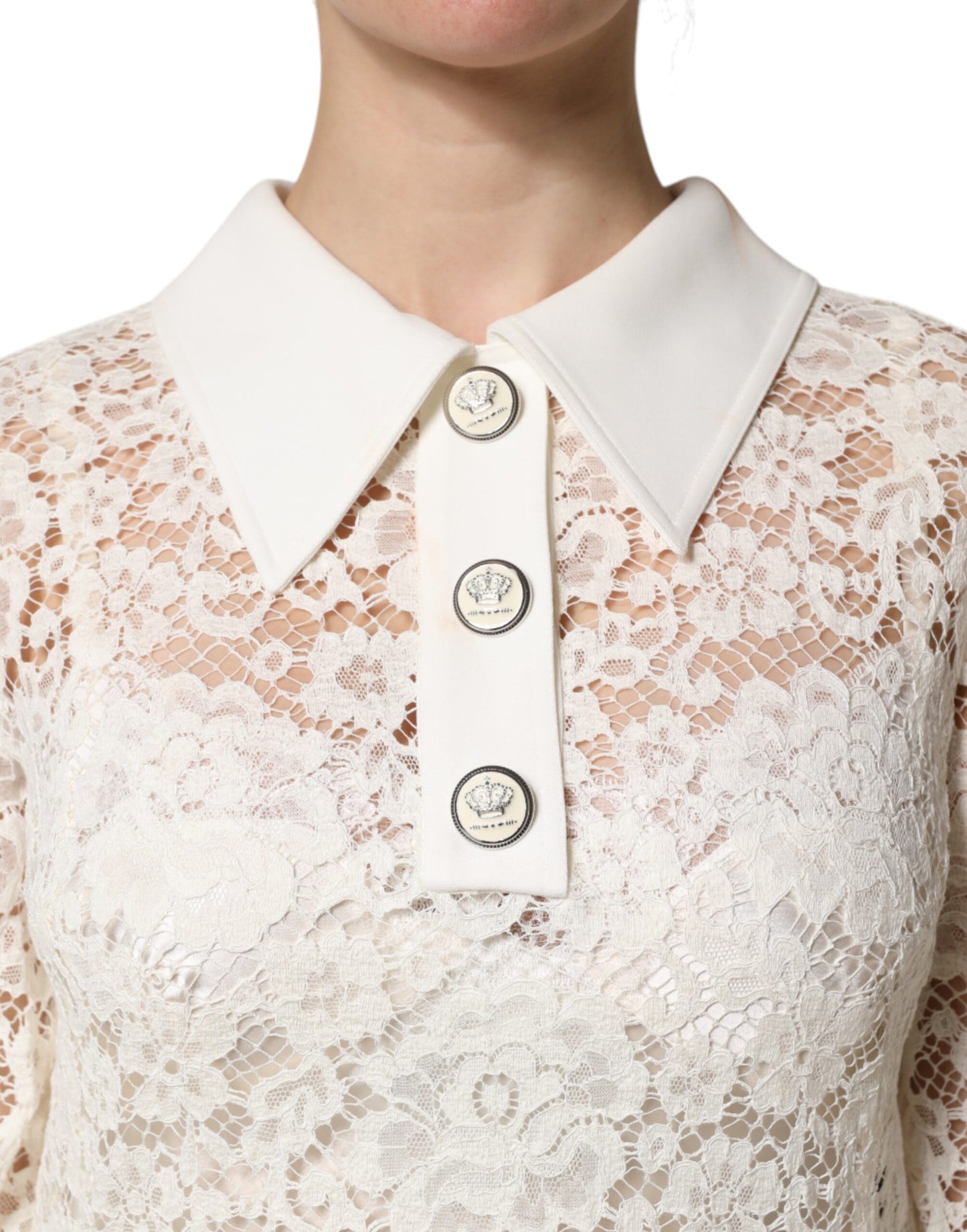 Dolce & Gabbana White Floral Lace Long Sleeves Shift Dress