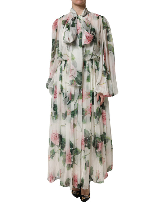 White Floral Roses Maxi Long Gown Dress