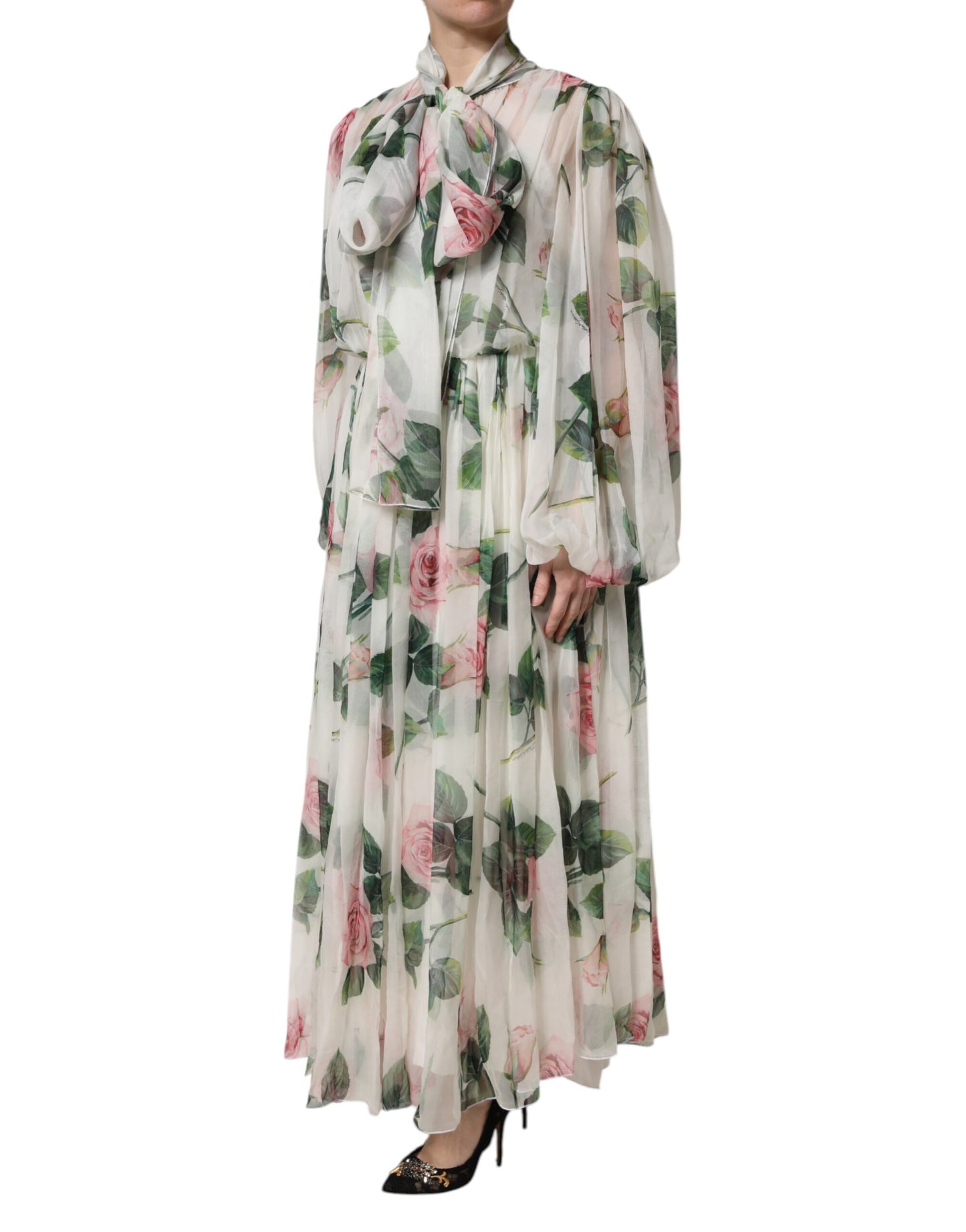 White Floral Roses Maxi Long Gown Dress